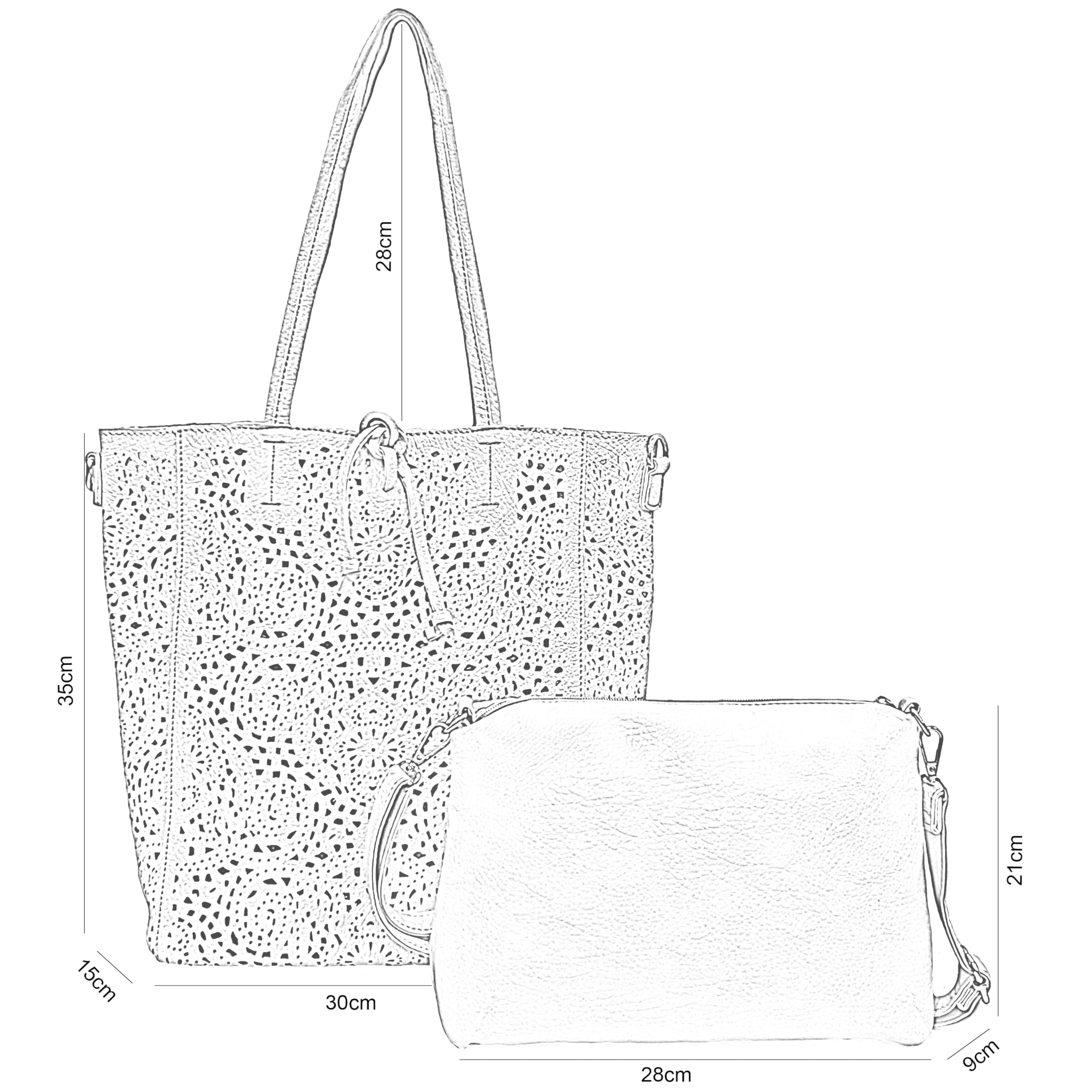 ANGELO Borsa a Spalla da Donna, Borsa Shopper Traforata Grande Capienza, Inclusa Pochette a Tracolla Regolabile, Shopping Bag Hobo in Pelle PU per Lavoro, Ufficio, Viaggio, Università