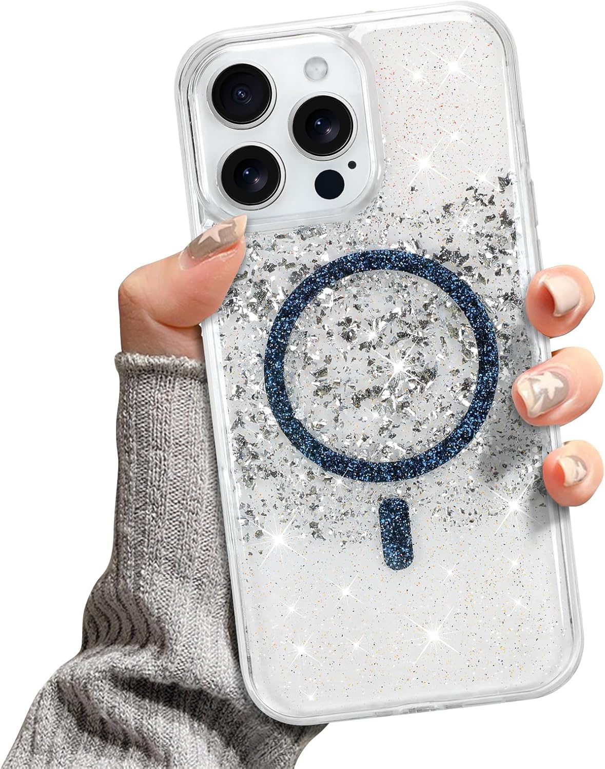 for iPhone 16 Pro Magnetic Clear Case Compatible with MagSafe, Glitter Sparkle TPU Transparent Shockproof Women Girls Slim Bling Sparkly Cover Phone Case 6.3 Inch, Purple