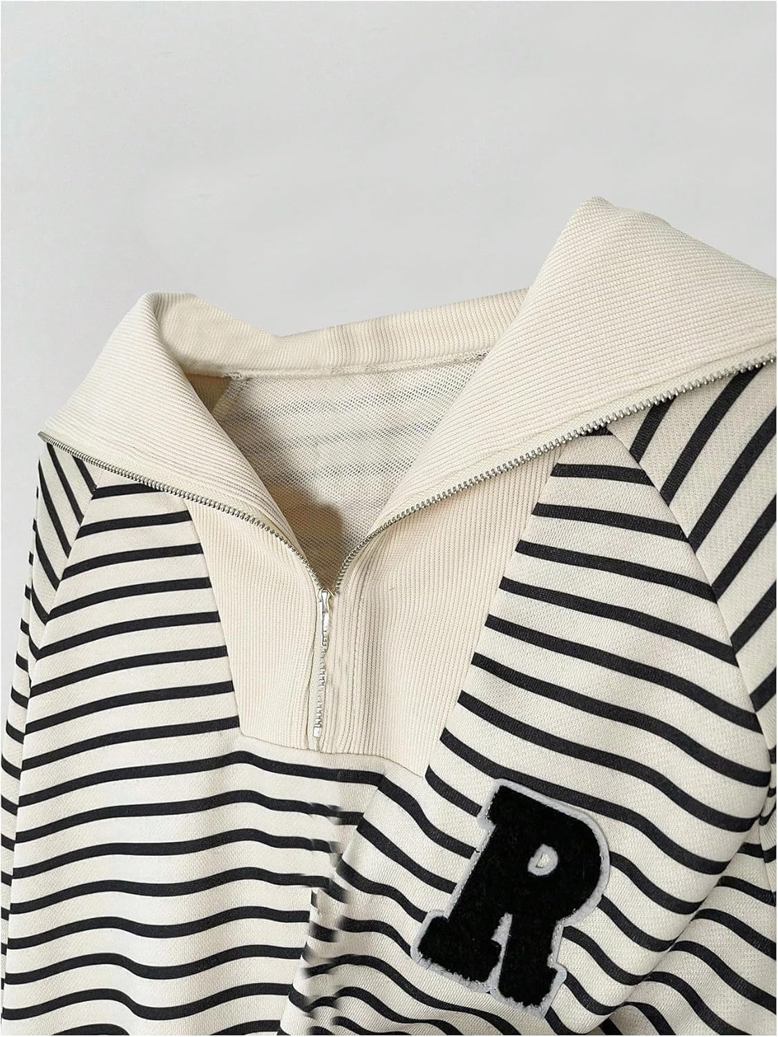 Verdusa Women Quarter Zip Pullover Oversized Stripe Long Sleeve Sweatshirt Collared Fall Tops - Image 3