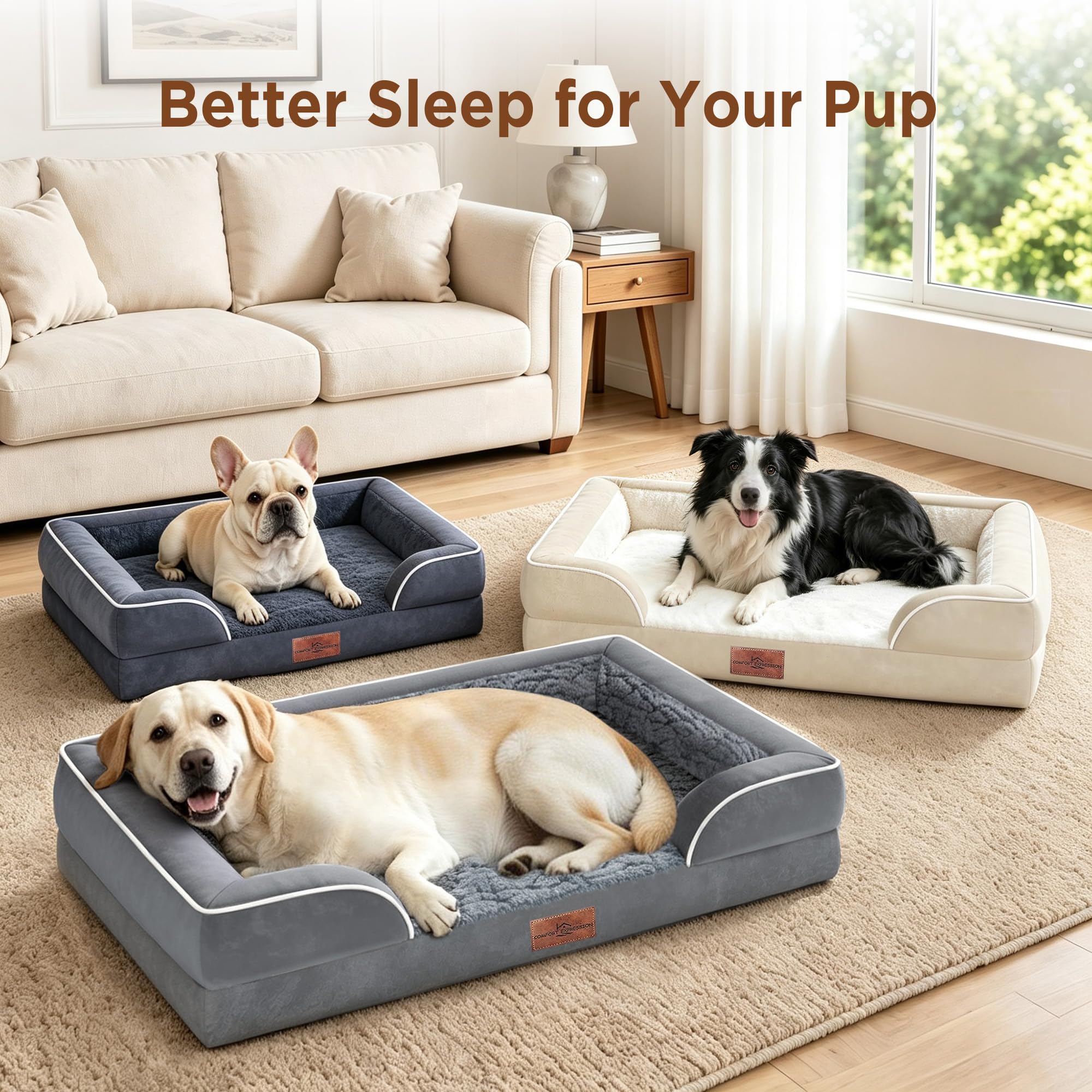 Comfort Expression Cama ortopédica para Perros extragrandes de 53 x 42 Pulgadas, Cama para Mascotas XXL de Espuma Impermeable con Cojines extraíbles, sofá para Perros con Funda Lavable y Parte