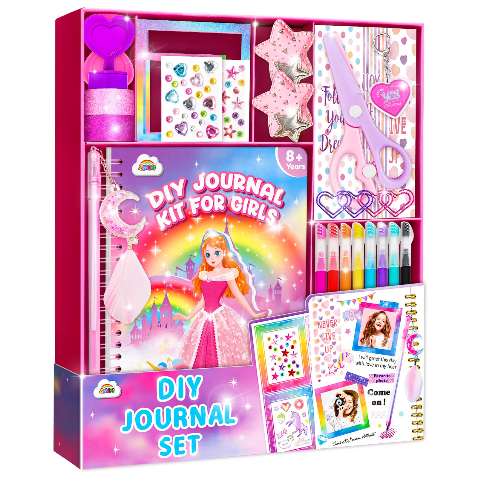 ZMLM DIY Journal Kit for Girls - Gifts for 6 7 8 Year Old Girl, Journal Set Scrapbook Kit Diary Supplies Stationery Set for Girls, Journaling Art Crafts Kit Stuff Birthday Gifts for Girls 6 7 8 9 10 11 12