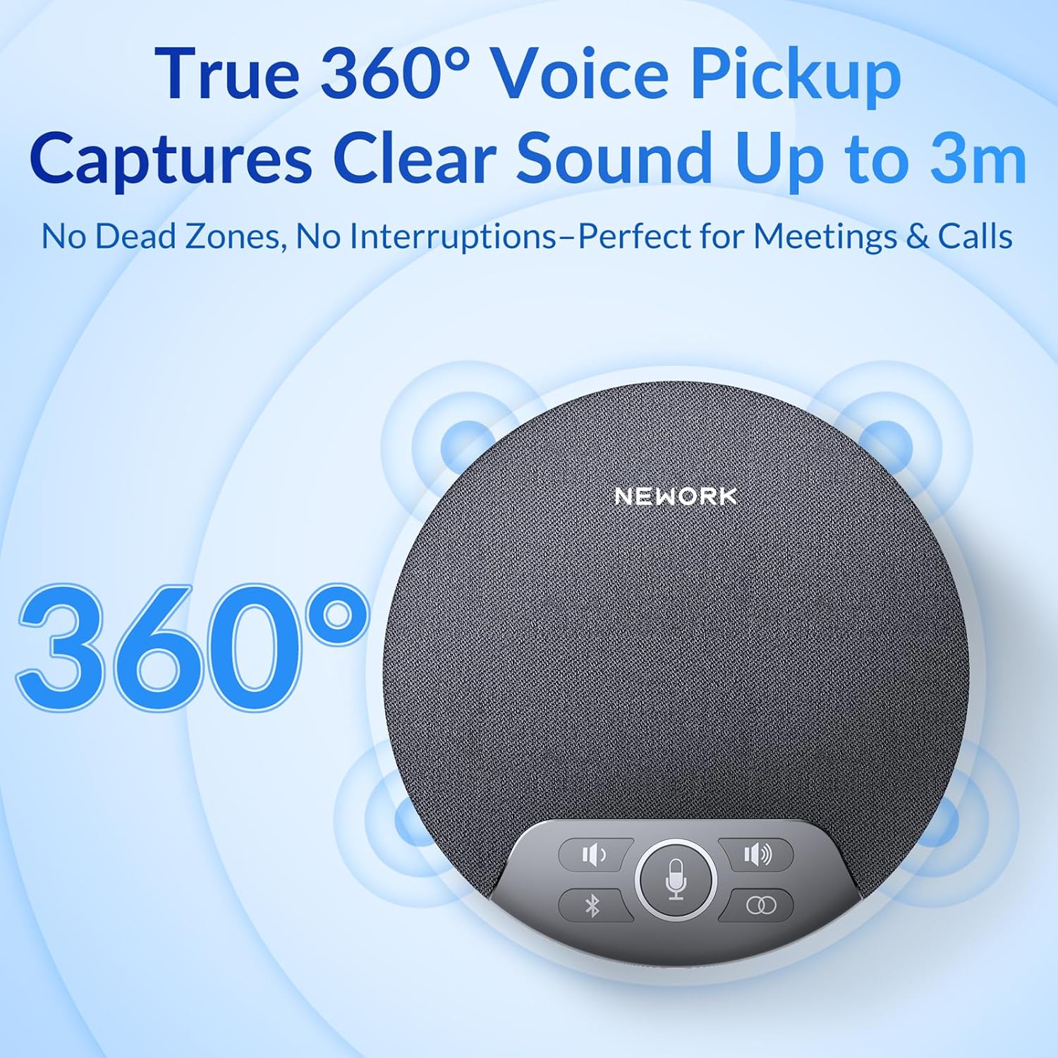 Bluetooth Conference Speakerphone with AI Noise Reduction, 4 Mics, 360° Voice Pickup, 2600mAh Battery, Bluetooth/USB-C/Dongle, Daisy Chain for Large Rooms, Compatible with Zoom/Teams/Skype - Image 2