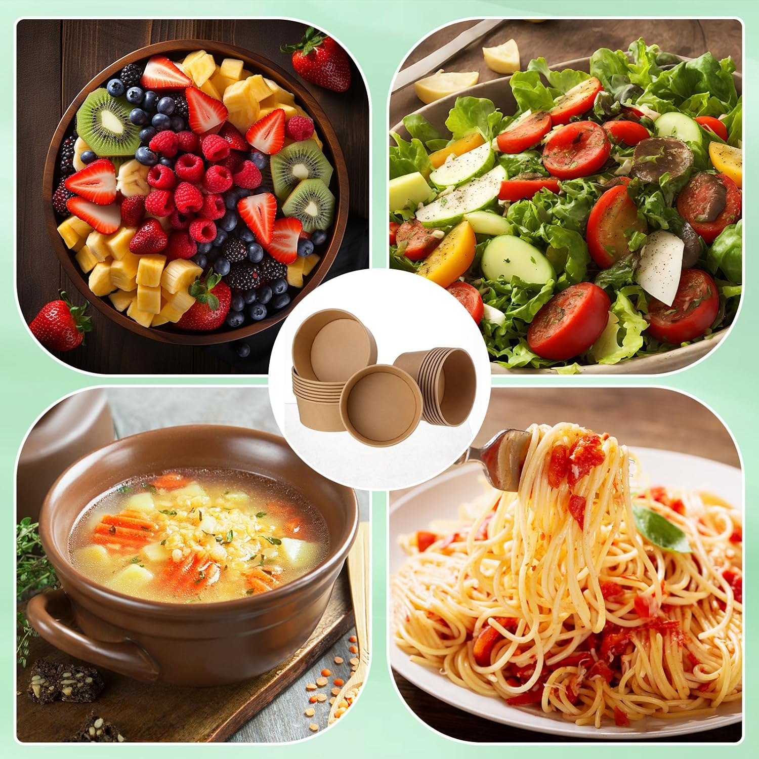 100 Pack Kraft Paper Bowls with Lid 25/34/ 37 oz Disposable Soup Salad Bowls Party Supplies, to Go Food Container for Party Dessert, Ice Cream, Yogurt, Microwave Freezer Safe