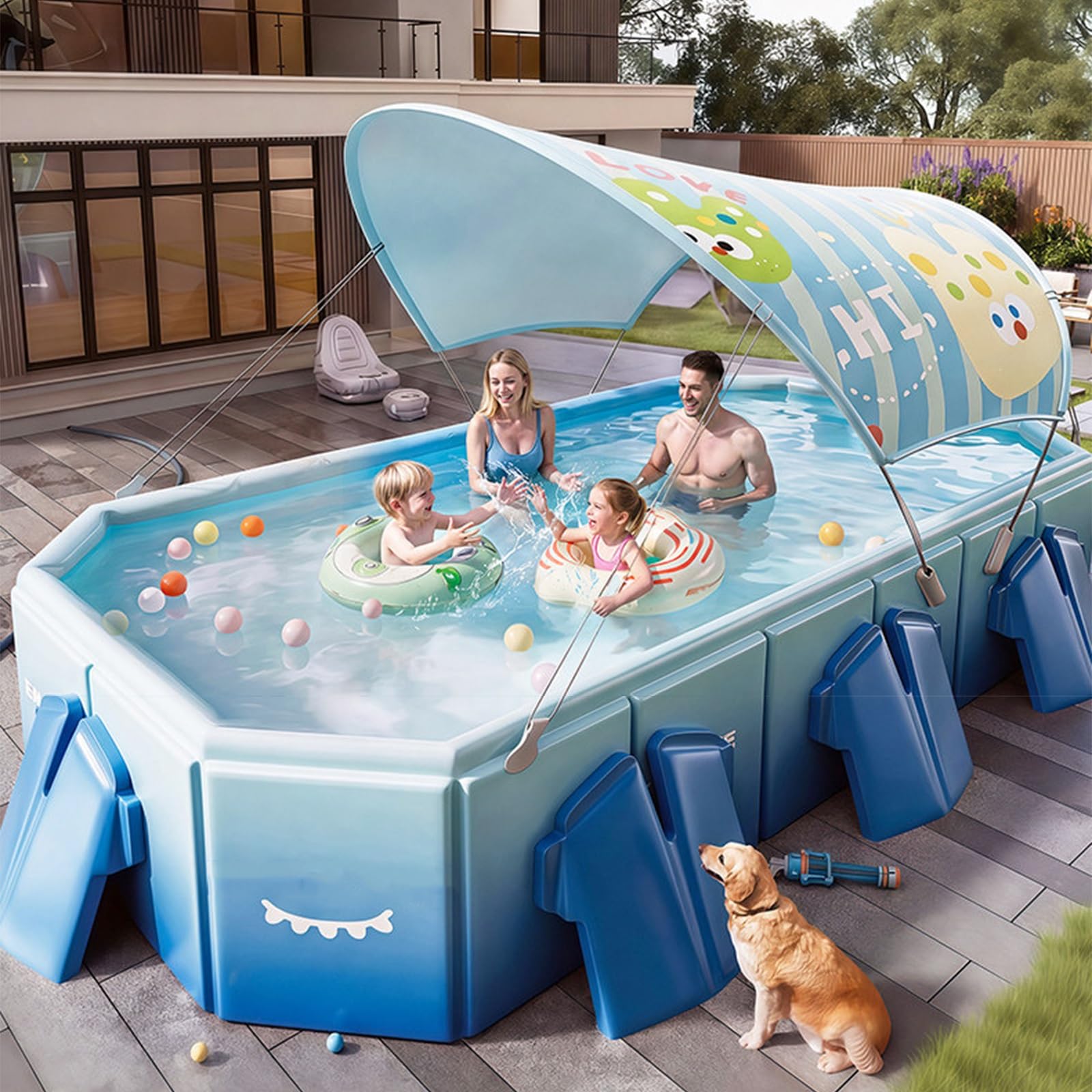 Piscina Plegable Piscina Rectangular Portátil para Jardín De 188-293 Cm Piscina Plegable para Perros Fácil De Guardar Válvula De Drenaje Rápido(210 * 123 * 55cm)
