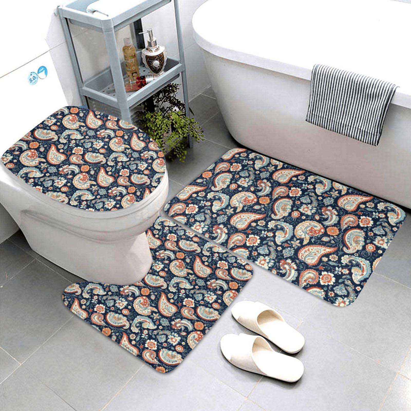 Tapis de salle de bain absorbant et antidérapant lavable motif rétro