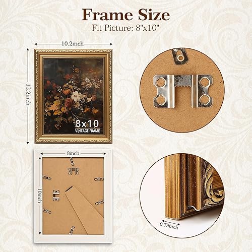 Miniatura 3 de Marco de fotos de 8 x 10 pulgadas, marco de fotos dorado bronce vintage para mesa y montaje en pared, marco de fotos antiguo de 8 x 10 pulgadas para