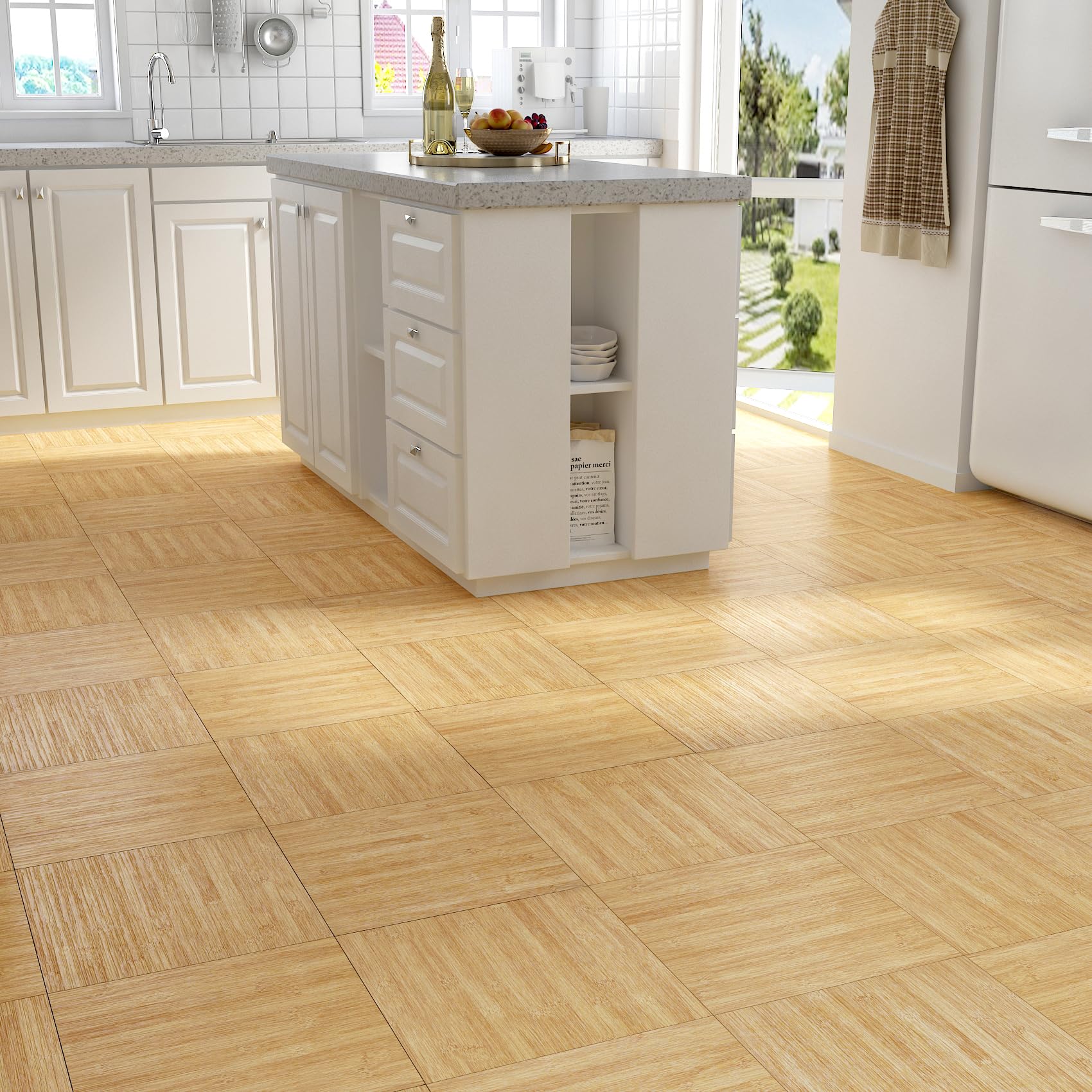 Livelynine Suelo Vinilo Autoadhesivo Baño Madera Claro Baldosas Adhesivas Suelo Cocina 30x30CM 16 Baldosas Resistente al Agua Suelos Vinilico Autoadhesivo Efecto Madera Bambu Interior Salon Pasillo
