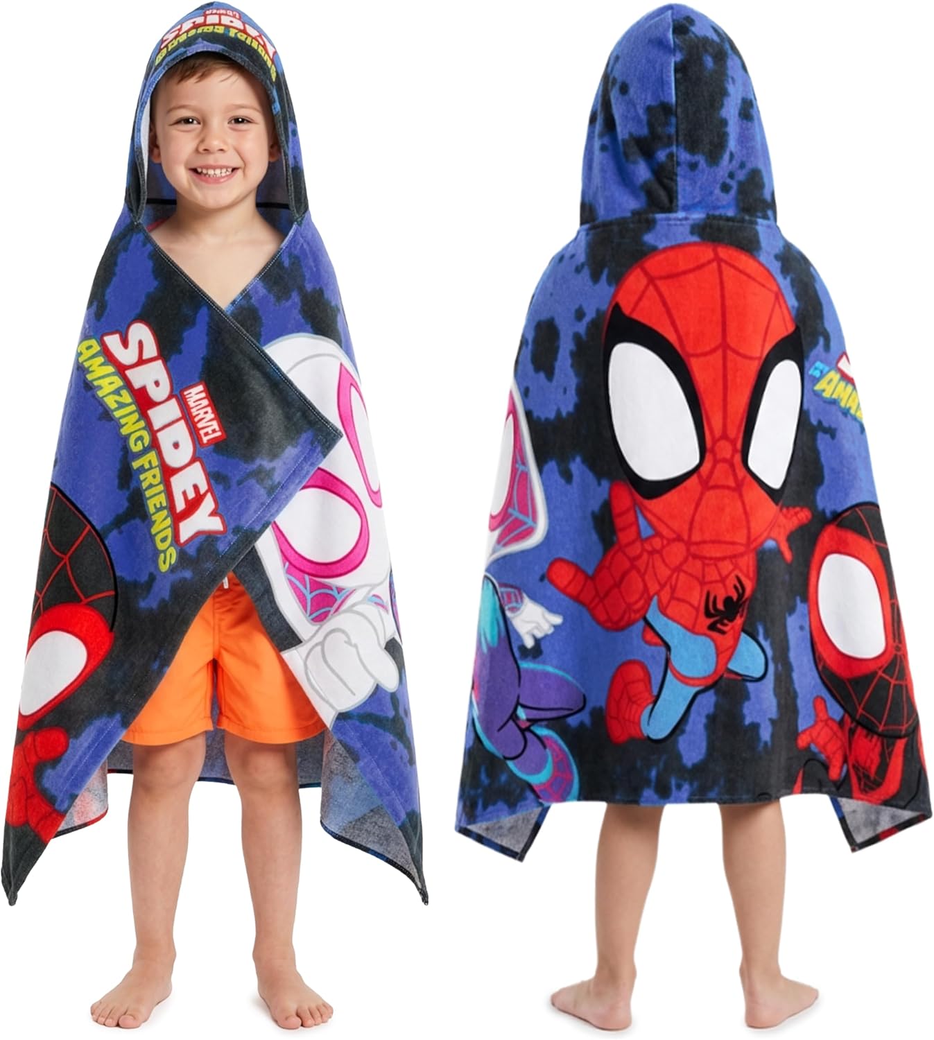 Marvel Spidey And His Amazing Friends Bath Towels With Hood For Boys, Soft Absorbent Cotton Beach Towels, Swimming Pool Hooded Poncho For Kids, Superhero Gifts For Boys Ages 2-6 (Multi Spidey)