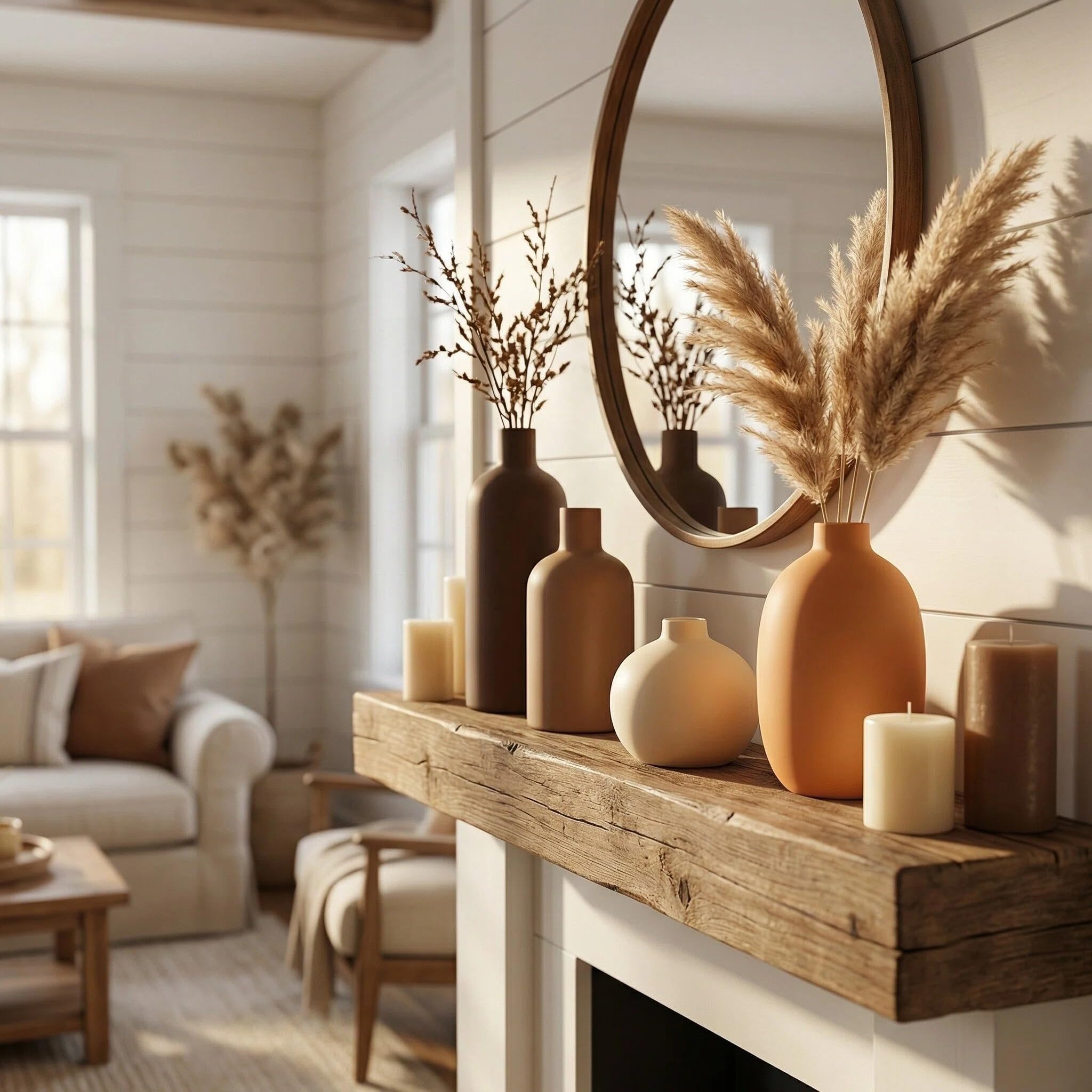 4-częściowy zestaw wazonów ceramicznych, nowoczesna dekoracja domu w kolorze neutralnym – minimalistyczne wazony w kolorze terakoty i brązu (mieszanka kawy) – prezent na parapetówkę, urodziny