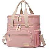 Weitars Lunch Bag for Women&comma; Loncheras Para Mujer&comma; Leakproof Insulated Large Lunchbox Dual Compartment Lunch Box Adult For Work Beach Picnic Hiking &lpar;15L&rpar; &lpar;Pink&rpar;
