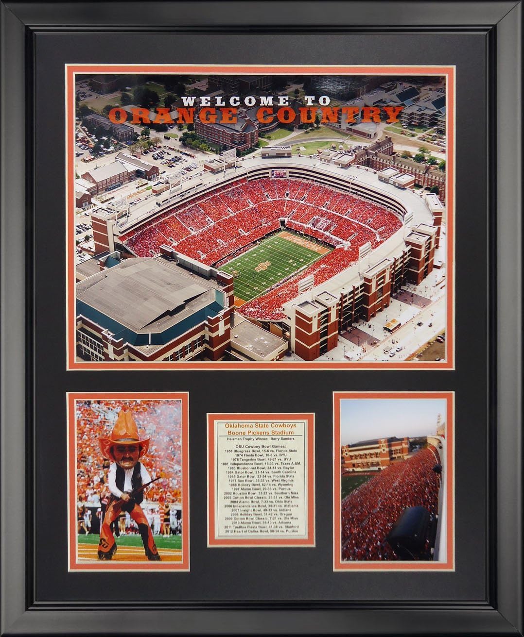 Legends Never Die Oklahoma State University - T Boone Pickens Stadium Framed Photo Collage, 16" x 20", (20101U)