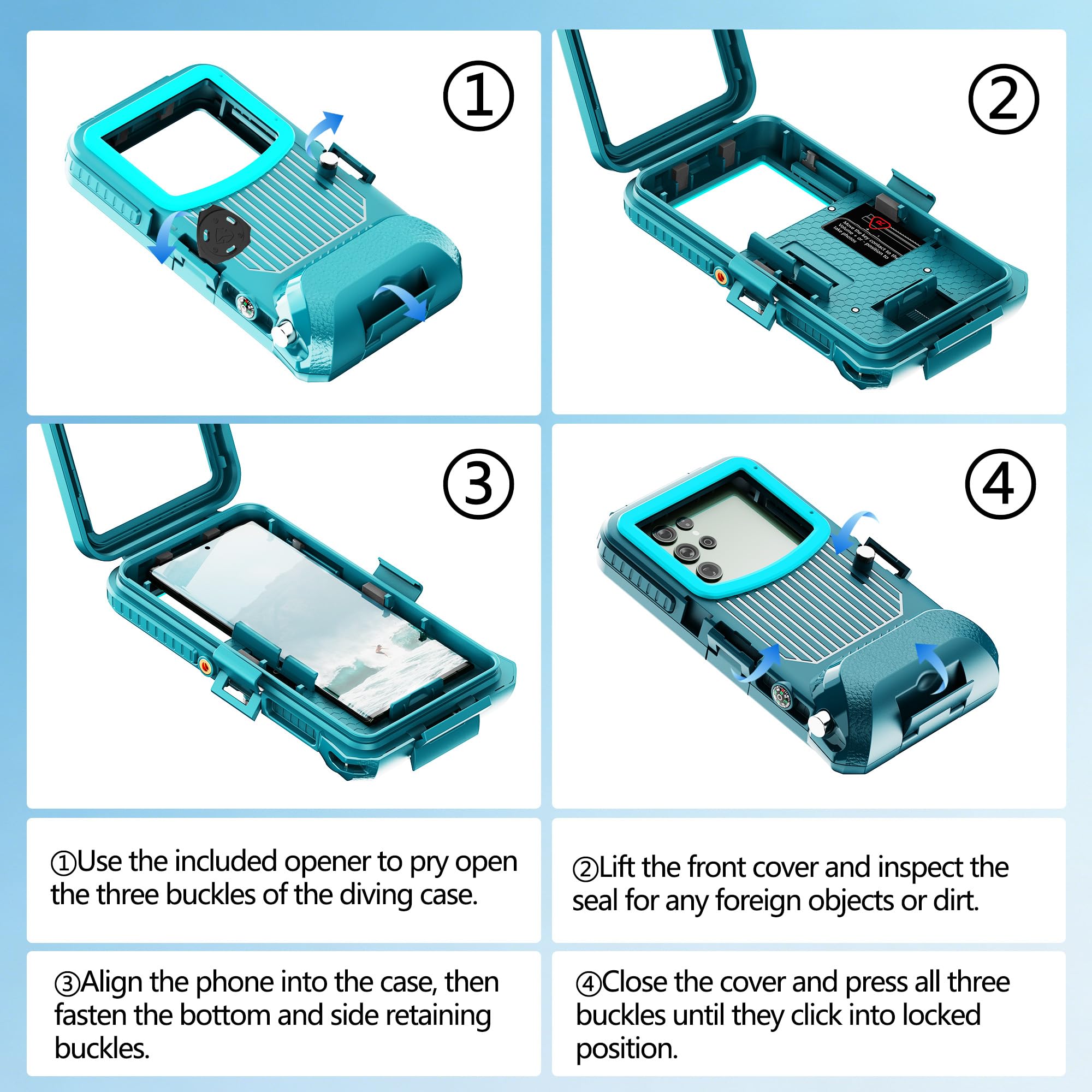 IP68 49FT Custodia subacquea per Android 5.4-6.9 pollici lato destro Volume