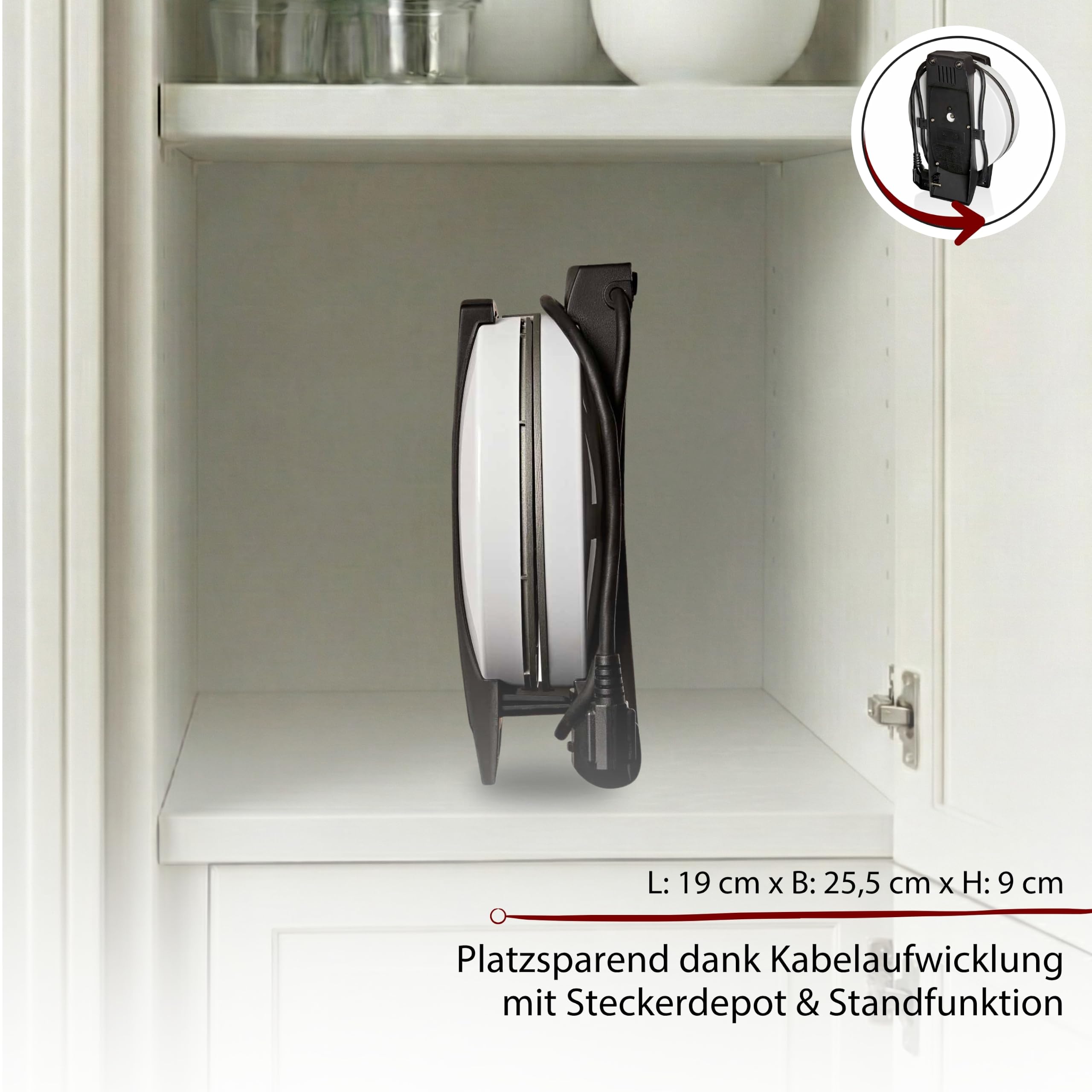 Cloer 6121 Donut Maker für 6 Mini-Donuts oder Bagels, Antihaftbeschichtung, rote Kontrollleuchte, platzsparend verstaubar, Kabelaufwicklung, Steckerdepot, weißes Metallgehäuse, 520W