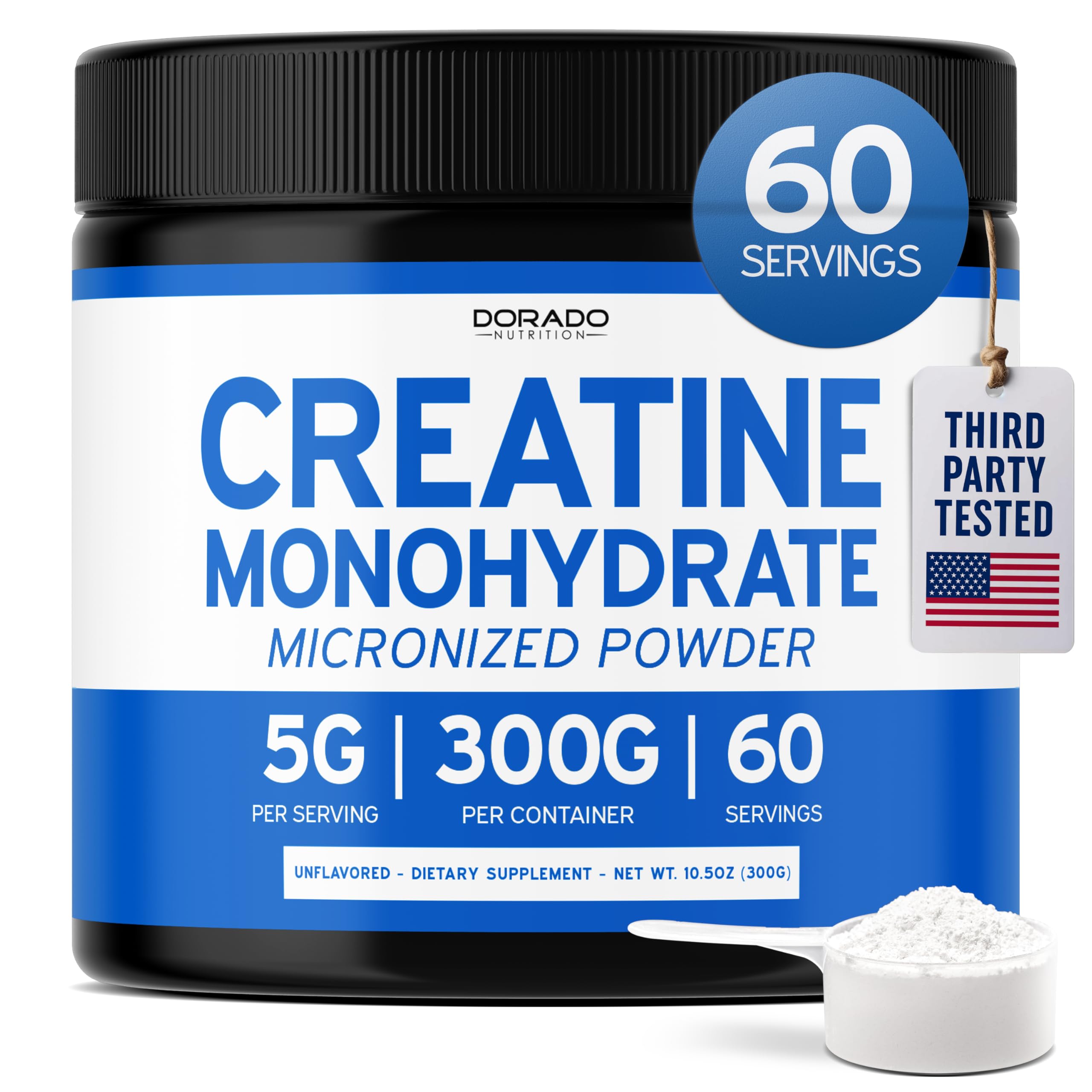 Creatine Monohydrate Powder 5G l Micronized & Unflavored l 60 Servings 5000mg per Serving l Pure Creatine Supplement for Men & Women l Supports Muscle Growth, Energy & Recovery l Non-GMO & Vegan