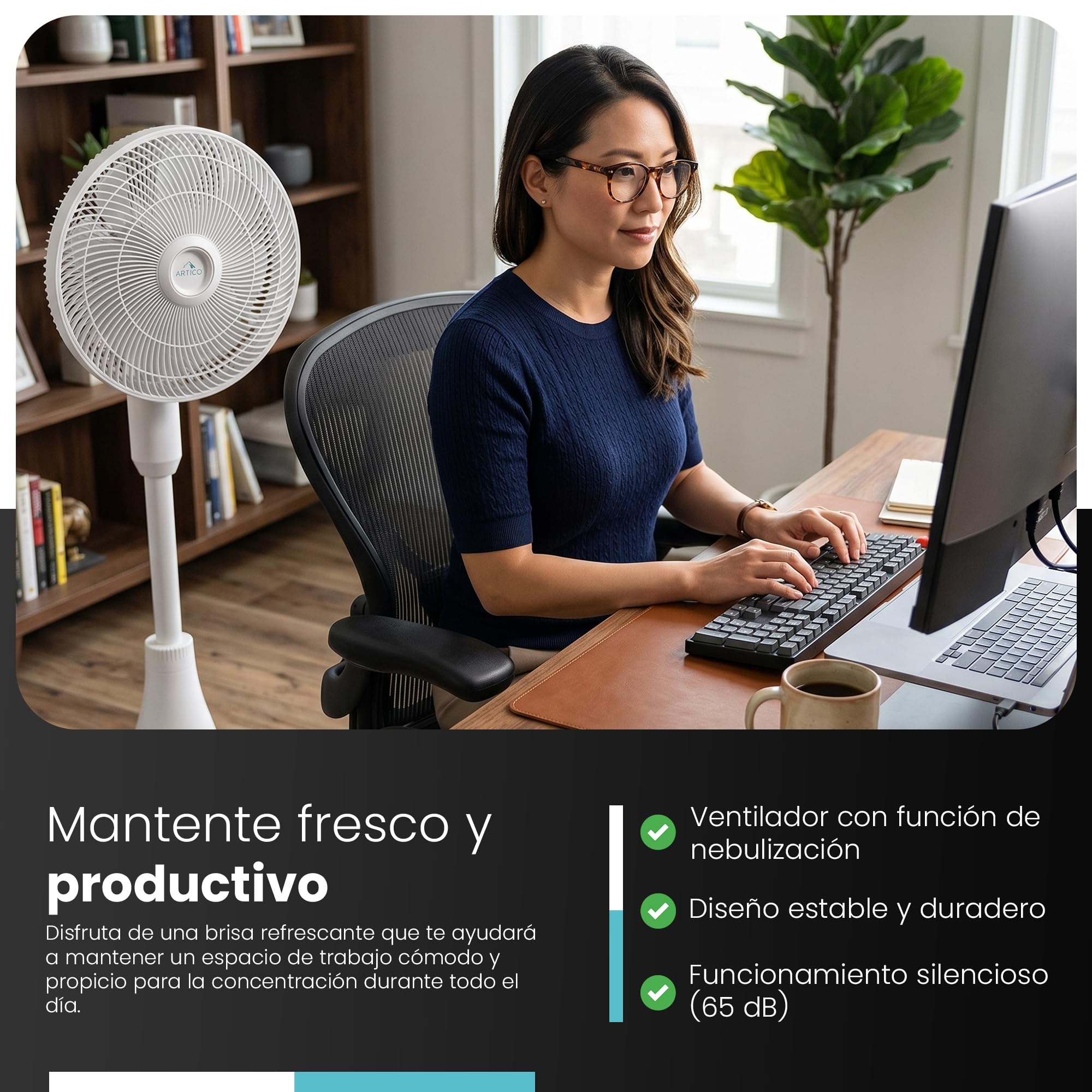 Sytech Ventilador de Pie con Nebulización de Agua ARTICO 80W-7 Velocidades, Depósito 2L, Temporizador 24h, Mando a Distancia, 8 Aspas