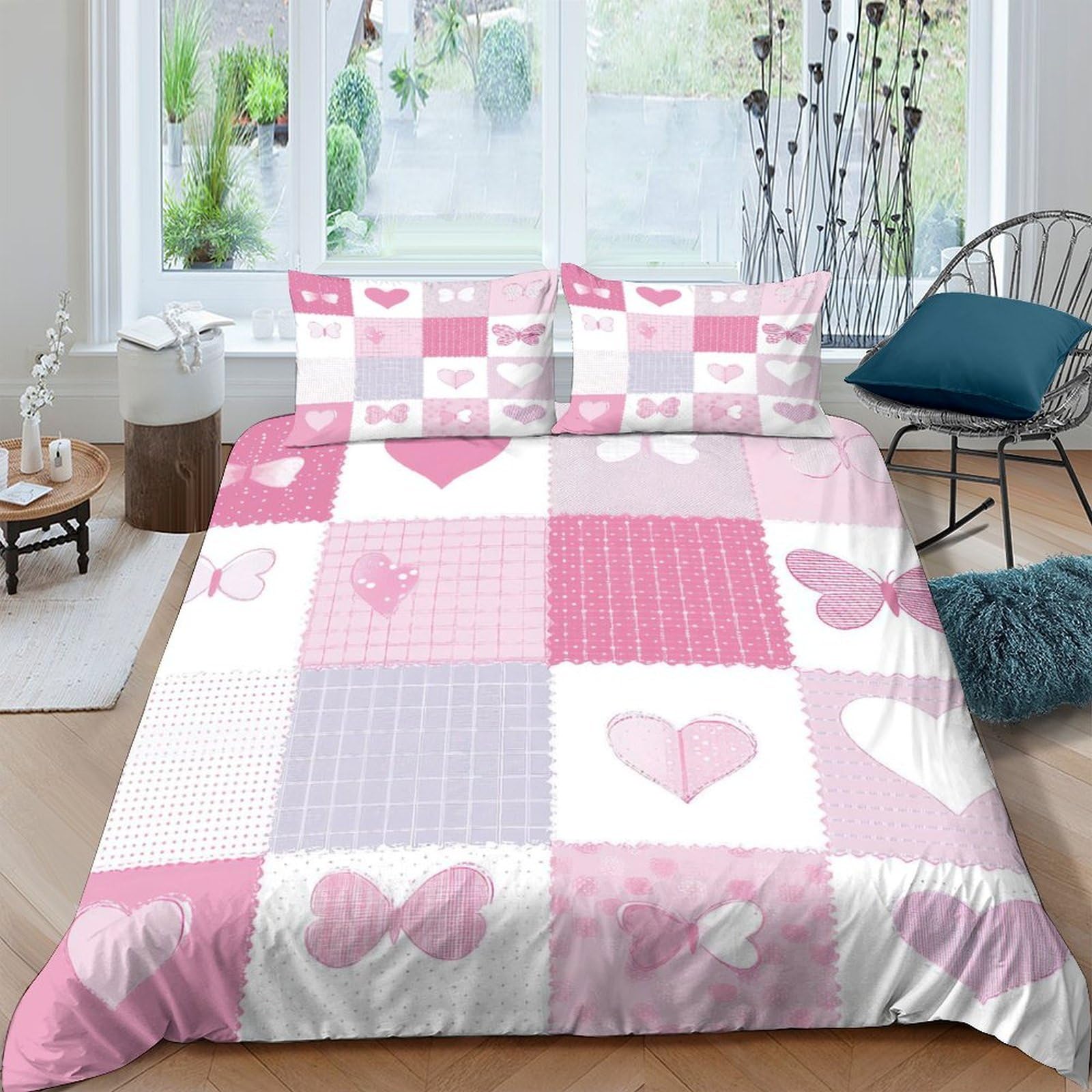 Ctjqhvkz Style-10 3D Printed Pink Patchwork Heart Fitted Sheet Microfiber Soft Breathable Geometric Bed Cover For Bedroom Guestroom Mattress Protection Decor Single（135X200cm）
