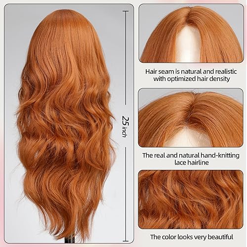 Miniatura 4 de Gingger Cooper - Peluca de encaje frontal con parte media y ondas largas para mujer, peluca natural resistente al calor, para uso diario y cosplay