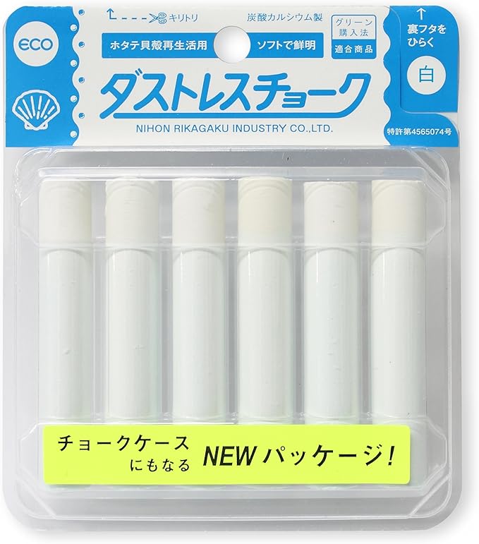 Rikagaku White Dustless Chalk, 6Pieces (DCC6W