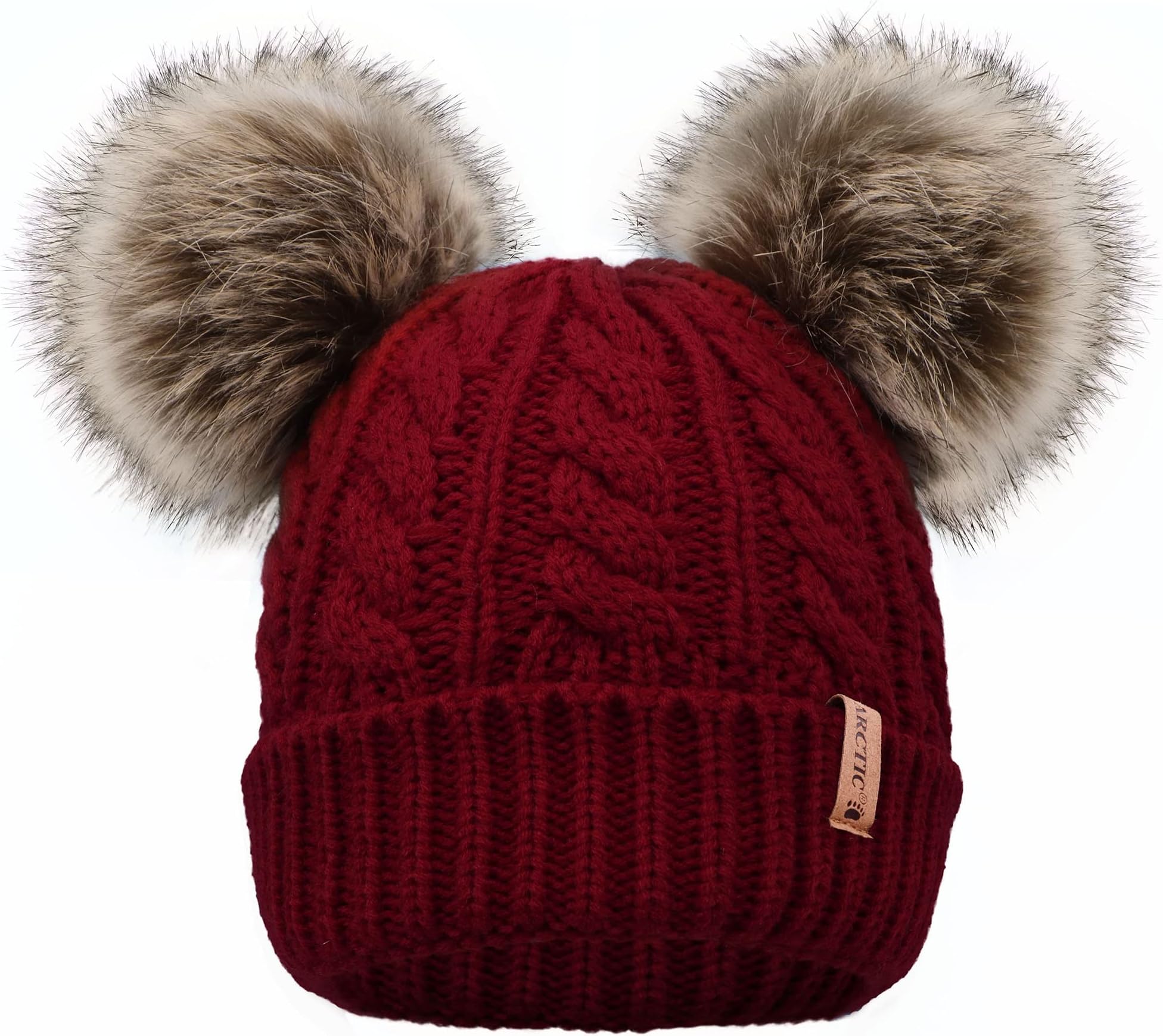 Arctic Paw Pom Pom Beanie Cable Knit Fleece Lined Winter Beanie Women Hat