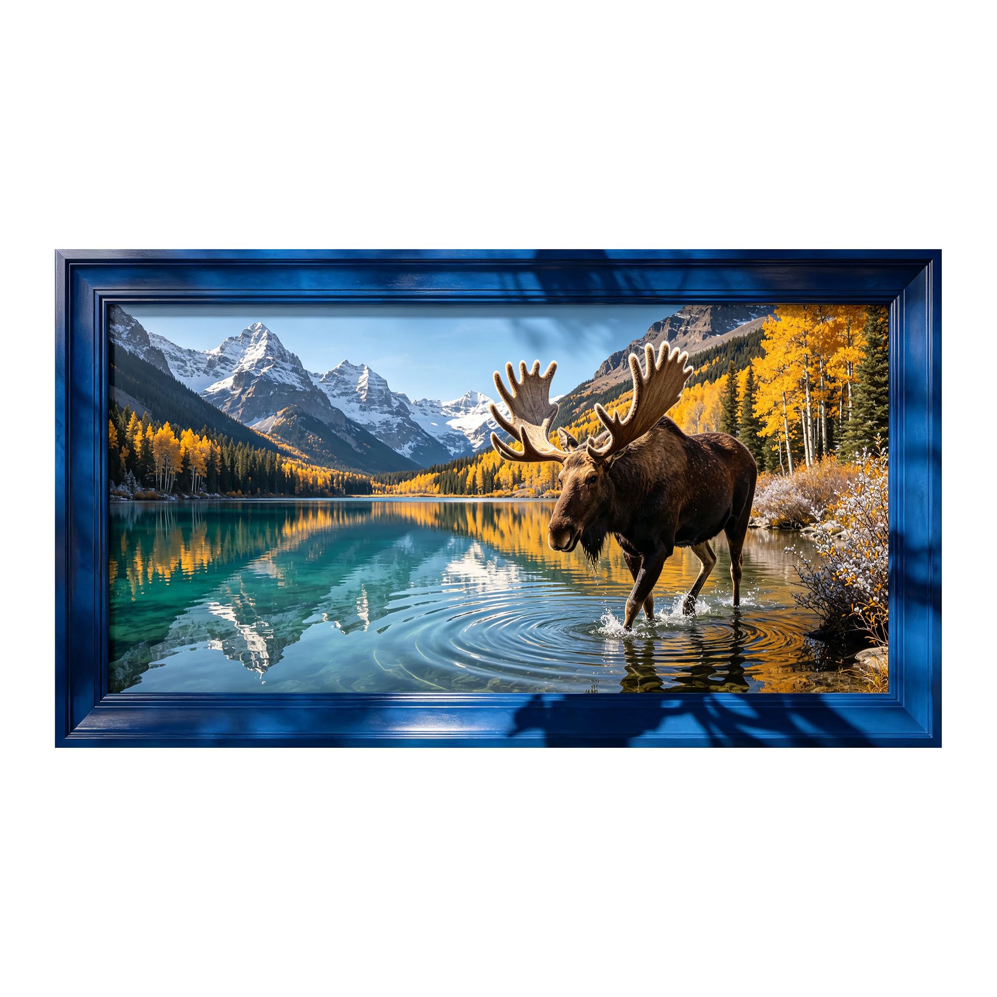 Yzpallescene 3D Framed Wall Art 50cm×100cm Majestic Moose Mountain Lake Autumn Wilderness Panoramic View Large Size SelfAdhesive Removable Wall Decor Prints Artwork for Living Room Bedroom Office