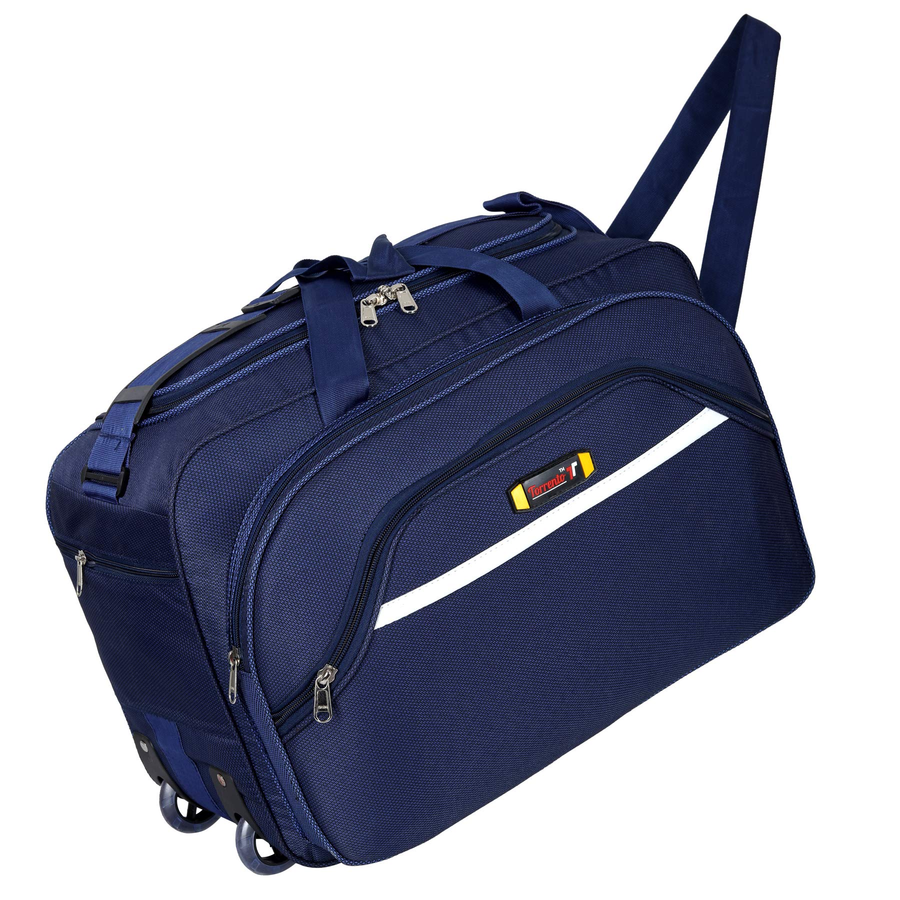Unisex Fabric Travelling 2 Wheel Cabin Size Duffel Bag with Zippers and Runner (Blue, 22 Inch)-image-0