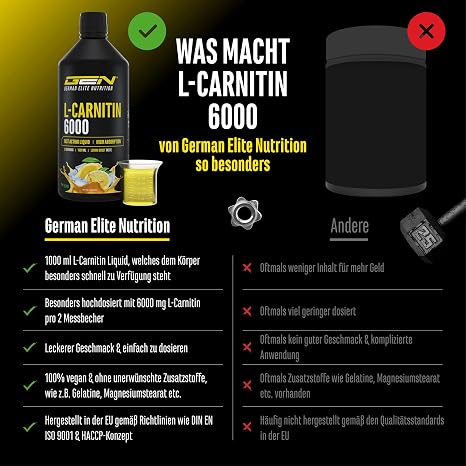 Gen German Elite Nutrition L-Carnitine 6000 Liquid - 1000 ml Lemon 6000 mg L-carnitine amino workout drink vegan high dose