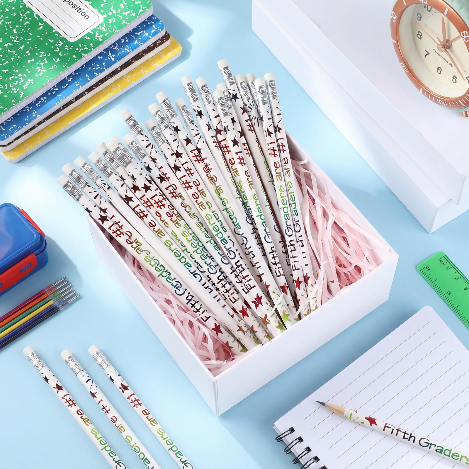 Tenceur 48 matite motivazionali di quinta elementare con gomme con forniture per il rientro a scuola per bambini, studenti, insegnanti, ricompensa in classe