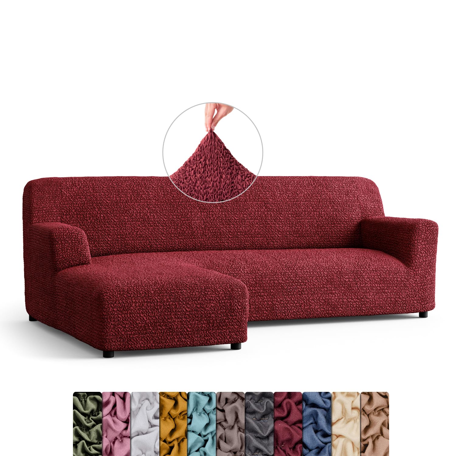 Menotti L Shape Sofa Cover - Sectional Covers - Chaise Lounge Couch Cover - Soft Polyester Fabric Slipcovers - 1-piece Form Fit Stretch Furniture Slipcover - Microfibre - Bordeaux (L-Shape Left)