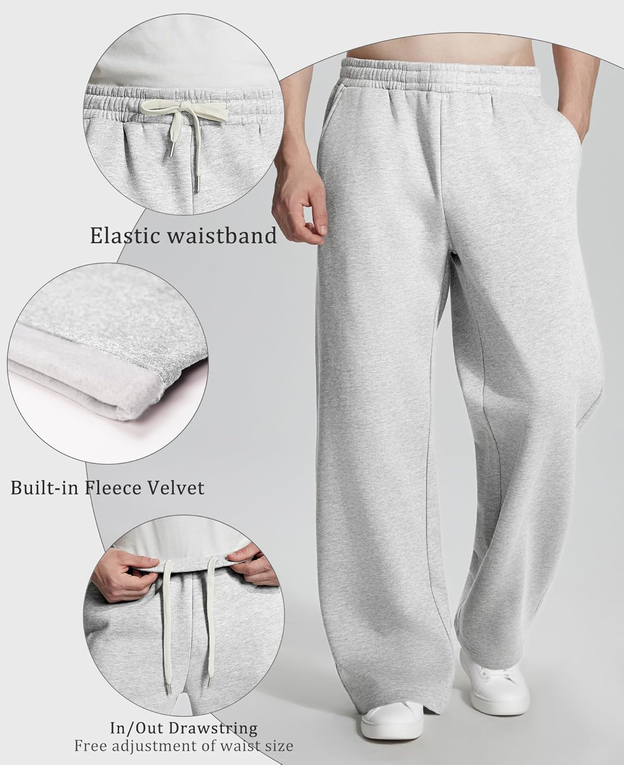 Susclude Mens Fleece Lined Baggy Sweatpants Wide Leg Mediumweight Comfy Lounge Slacks Loose Fit Track Pants Spring - Image 4