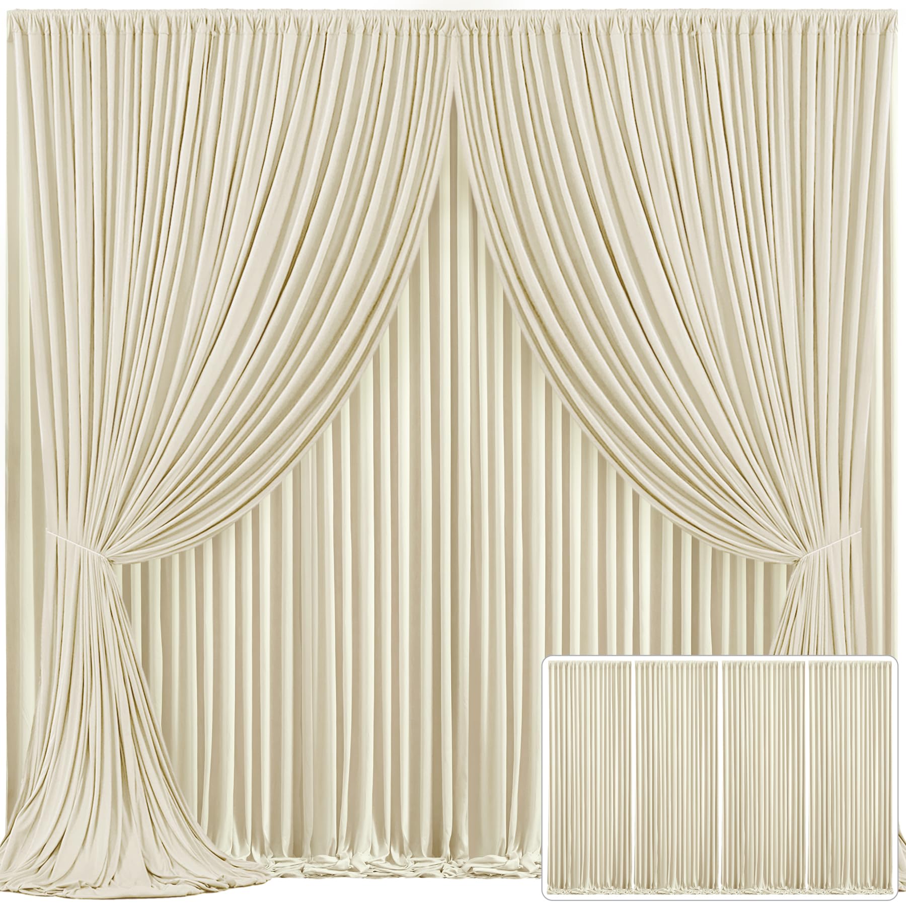 4 Panels Beige Backdrop Curtain for Wedding Parties Wrinkle Free Beige Photo Curtains Backdrop Drapes Fabric Decoration for Baby Shower Photoshoot 20ft(W) x 10ft(H)