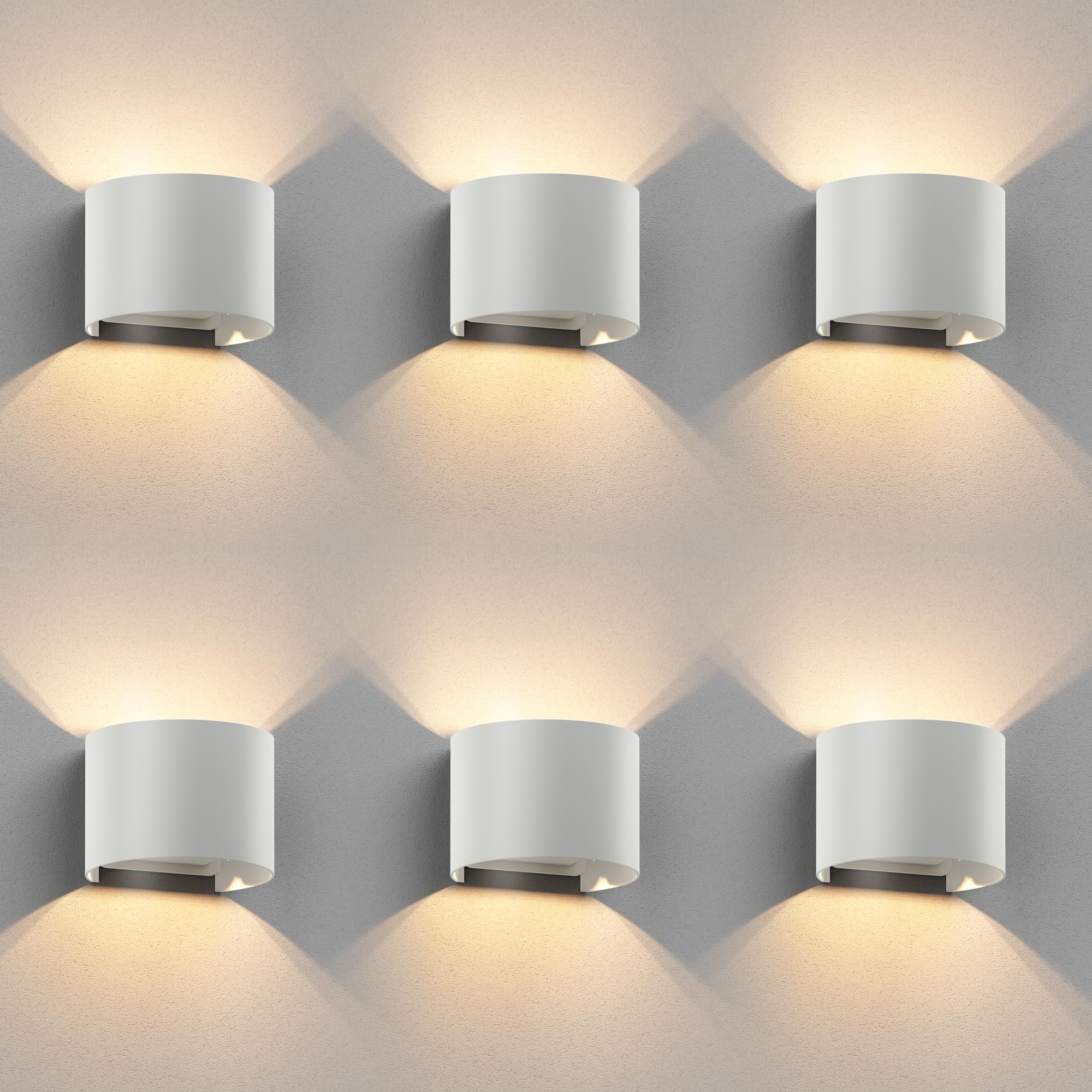 ledscom.de 6 Stück Wandleuchte RUNEL für außen, IP65, Up-/Downlight, weiß matt, rund, 1x G9 max. 10W