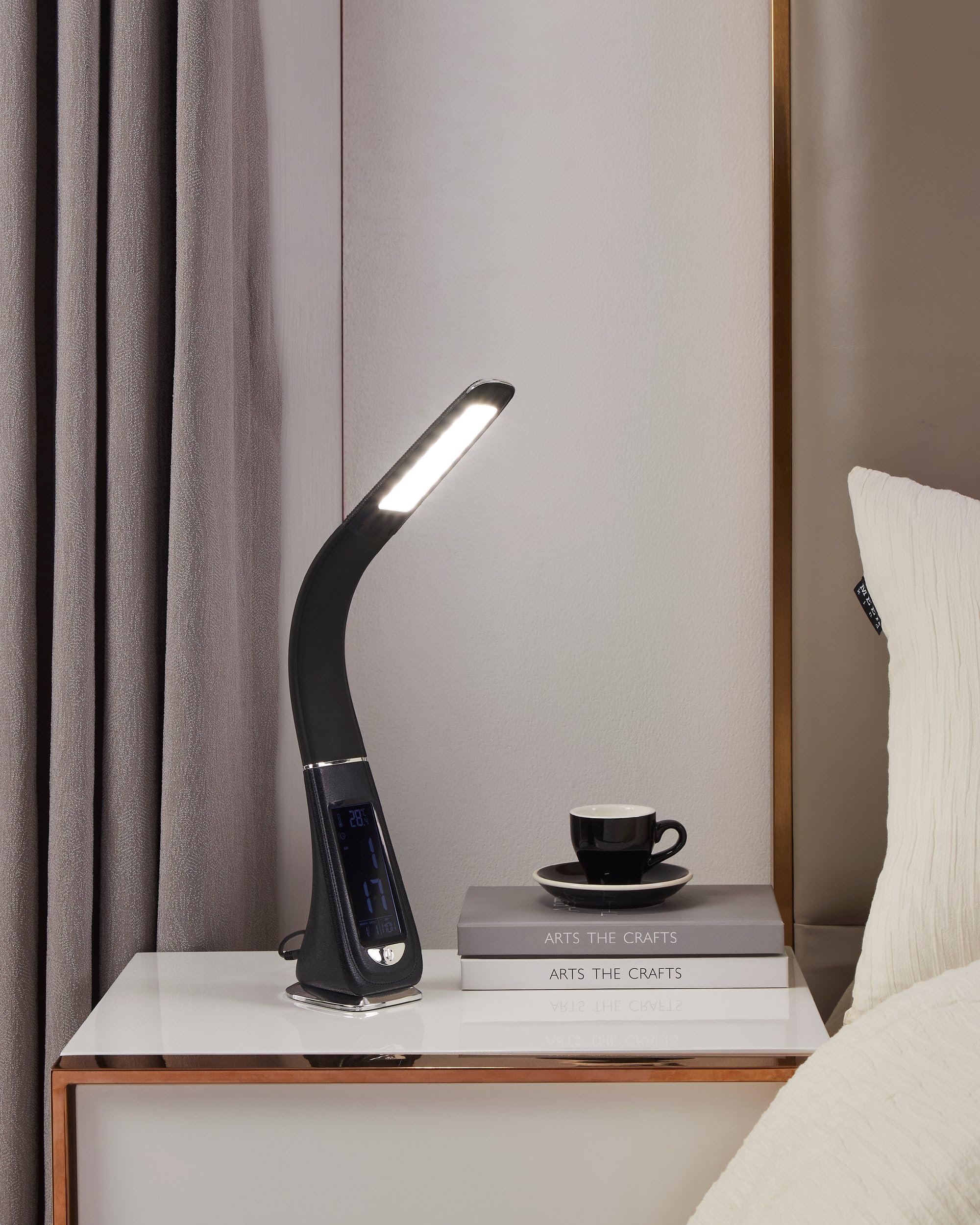 EGLO LED lámpara de mesa Cognoli, lámpara de escritorio con tacto | luz blanca neutra, regulable, pantalla informativa, despertador, lámpara de escritorio de plástico, lámpara de oficina en