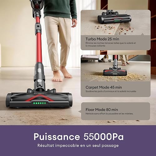 Ultenic Cordless Vacuum Cleaner 60KPa/580W/65 Min, Self Standing Stick Vaccum with Telescopic Tube, GreenEye Technology, Anti-tangle Brush, Ideal for Pet Hairs Floor Carpet - 3
