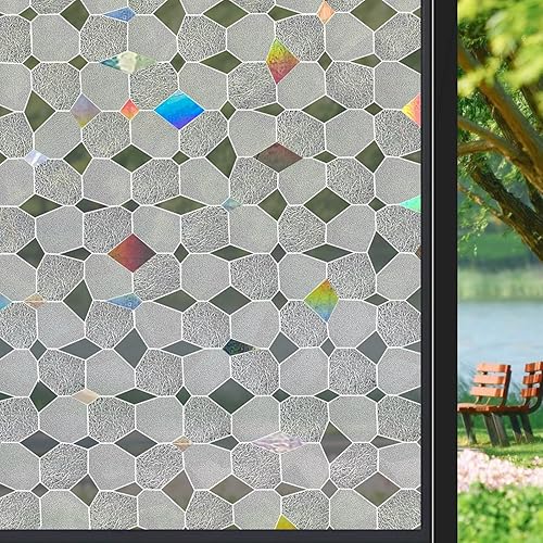 ConCus-T Película de vidrio esmerilado para ventana, vinilo 3D, sin pegamento, extraíble, anti UV, tinte de ventana para oficina en casa, 17.52 x