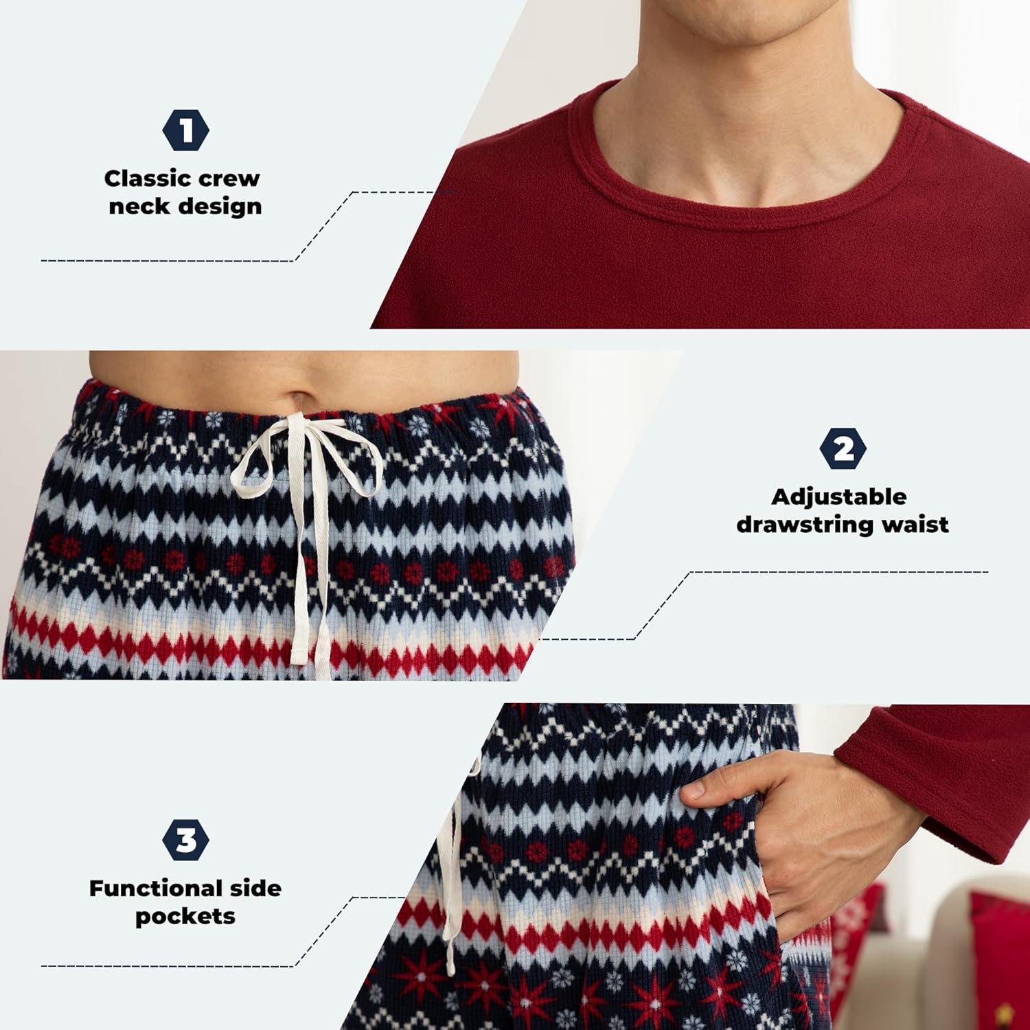 U2SKIIN Mens Fleece Pajamas Set, Soft Warm Long Sleeve Prints Pants Pajama set for Men Comfy Sleepwear Pjs - Image 4