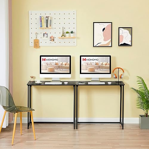 Miniatura 117 de WOHOMO Escritorio plegable de mármol sintético blanco, escritorio pequeño de 31.5 pulgadas para espacios pequeños con patas doradas, escritorio