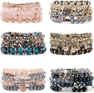 6 Sets Bohemian Stackable Bead Bracelets for Women Stretch Multilayered Bracelet Set Multicolor Boho Jewelry