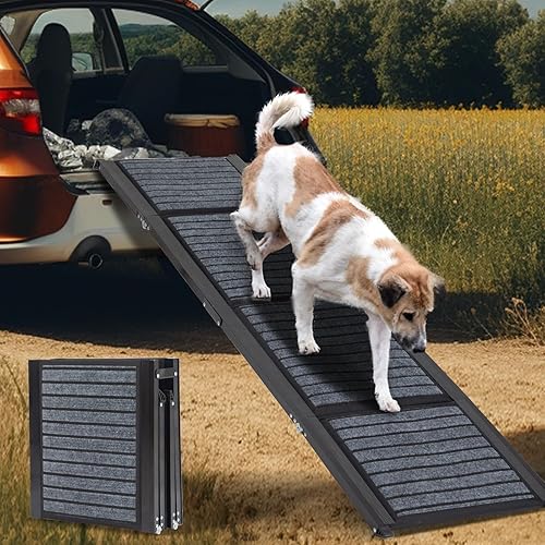 Rampa para perros extra larga de 67 pulgadas para automóvil, rampa plegable resistente para perros grandes con superficie antideslizante, escalones