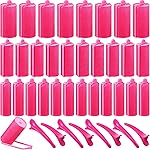 40 Pieces Sponge Hair Rollers Satin Rollers Silk Foam Rollers Women Hair Curlers with Duck Teeth Clips for Hairdressing Styling(Multi-size,Rose Red)