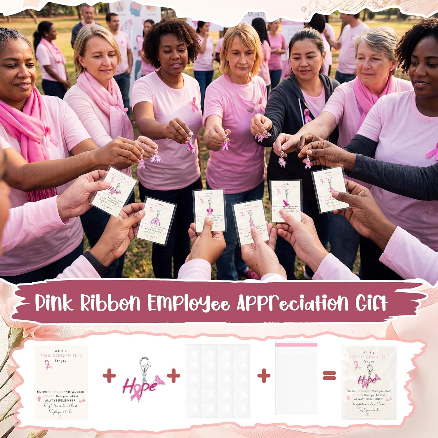 24 Set Breast Cancer Awareness Keychain Gift Bulk for Women, Classic image 5
