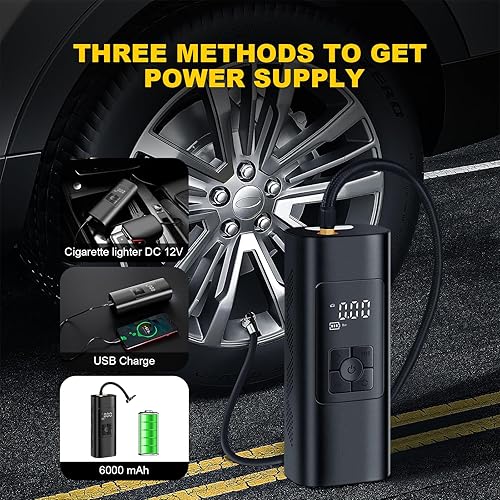 Miniatura 2 de SIVROCK Inflador de neumáticos, compresor de aire portátil de 150 PSI, inflador de neumáticos de doble potencia de 12 V CC, compresor de aire