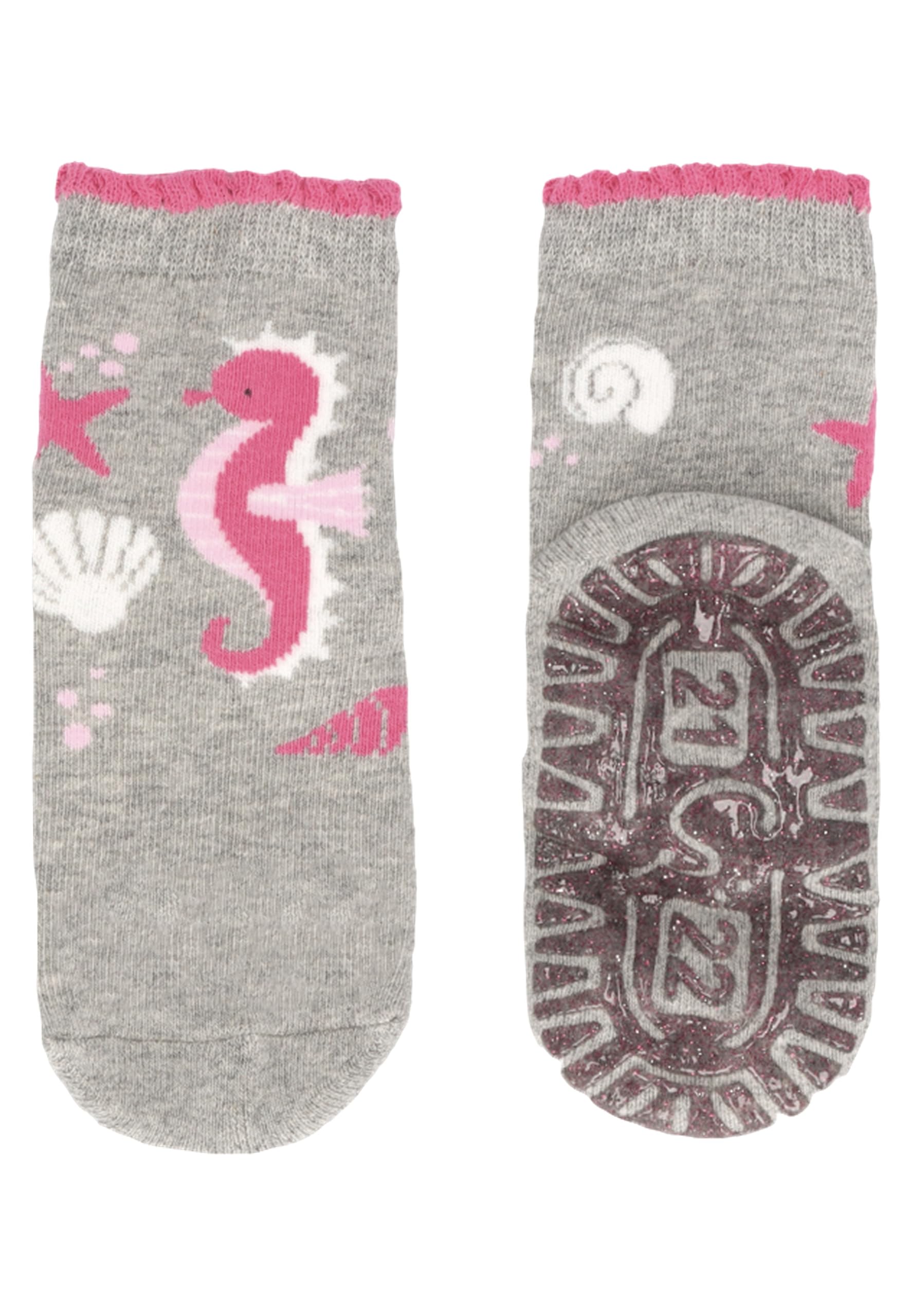 Sterntaler Glitzer Flitzer AIR 2er Pack Seepferd - Baby Fliesen Flitzer für Mädchen im Doppelpack - Stoppersocken mit rutschfester Sohle - Fliesensocken mit Motiven