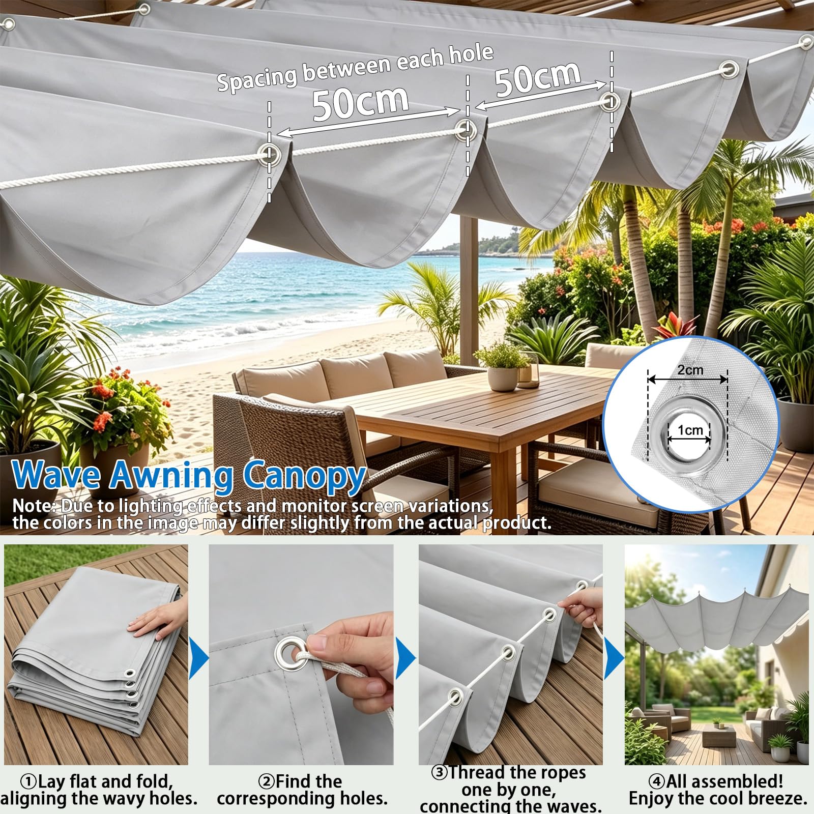 Einziehbare Welle Sonnensegel, Verstellbar Schattenabdeckung mit Kordel und Ösen, Wasserdicht Outdoor Pergola Sonnenschutz Markise für Balkon Garten Terrasse Überdachung-Light Gray||180x300cm