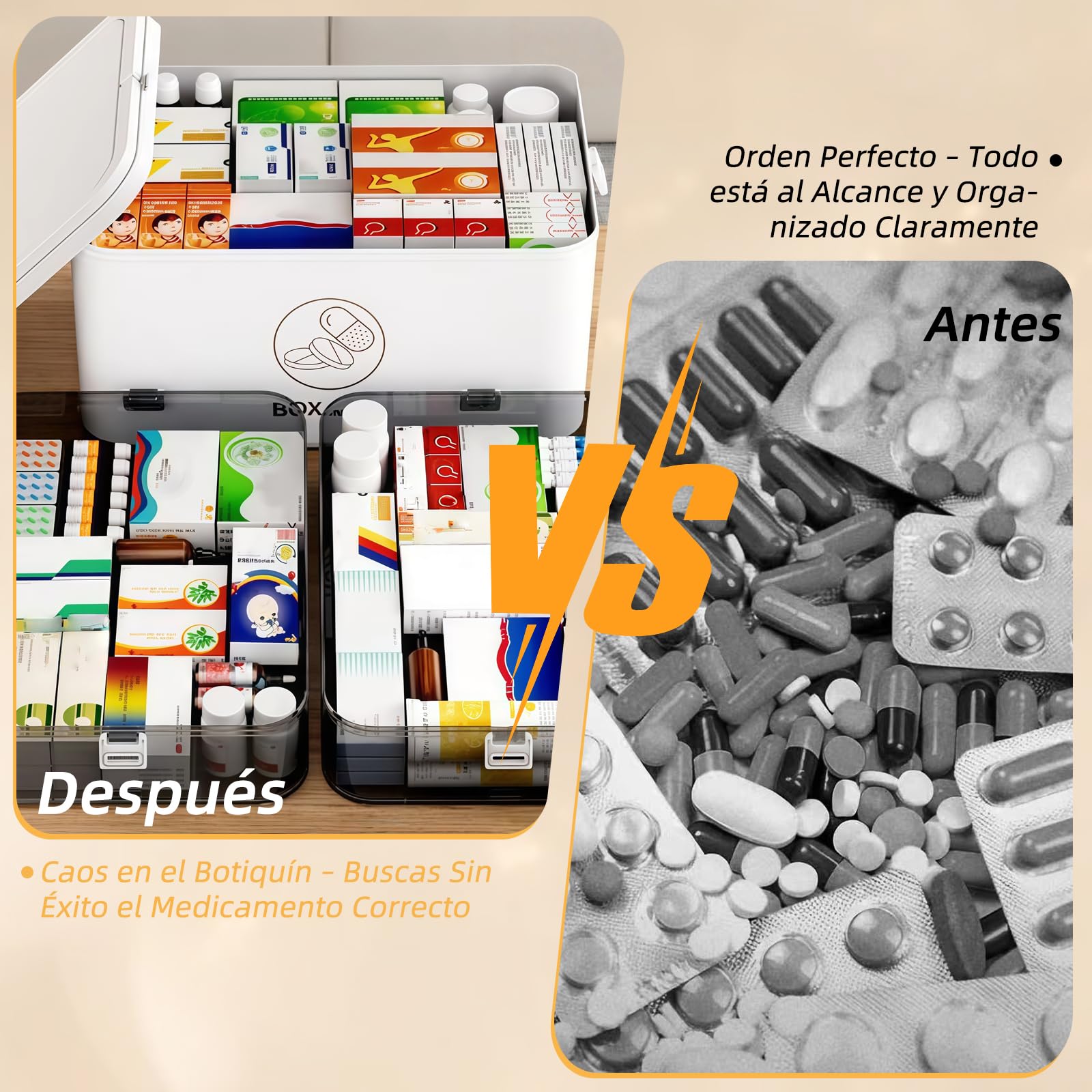 Caja de almacenamiento para medicamentos 3 pisos, gran botiquín doméstico con asa de transporte, organizador de pastillas plegable para hogar, viajes y oficina, 30x16x24cm, Blanco