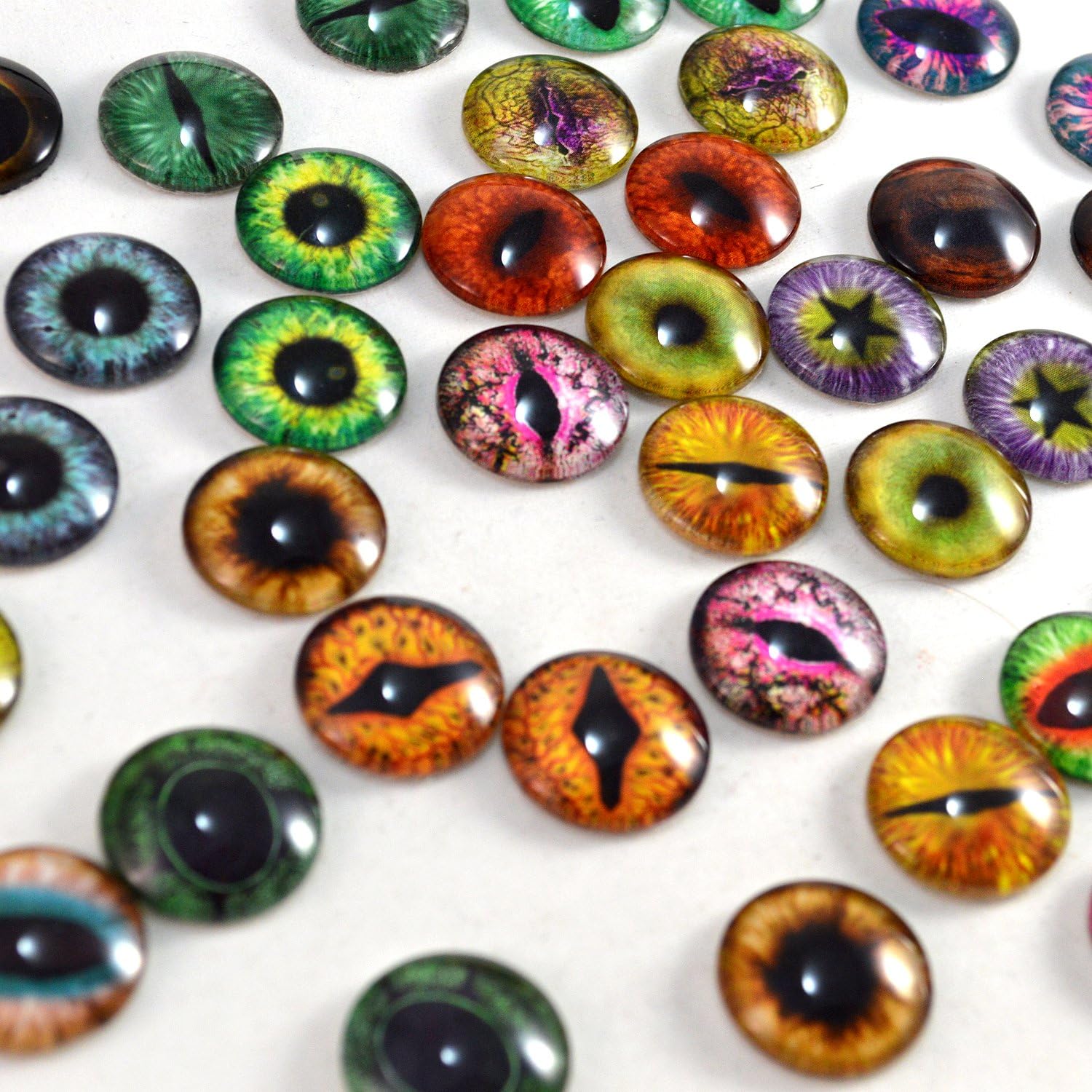 Bulk Lot of 20 20mm Random Overstock Glass Eyes (10 Matching Pairs) - Original Handmade Cabochons for Jewelry Making, Art Dolls, Taxidermy Sculptures, Wire Wrapped Pendants, and More