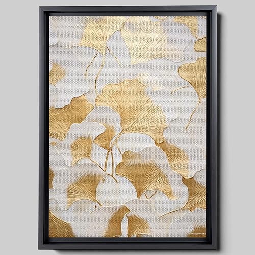 Original Ginkgo biloba Print On Canvas, Modern Textured Gold Wall Art, Abstract Gold Leaves Print, Living room Wall Decor, Art Decor, Decor