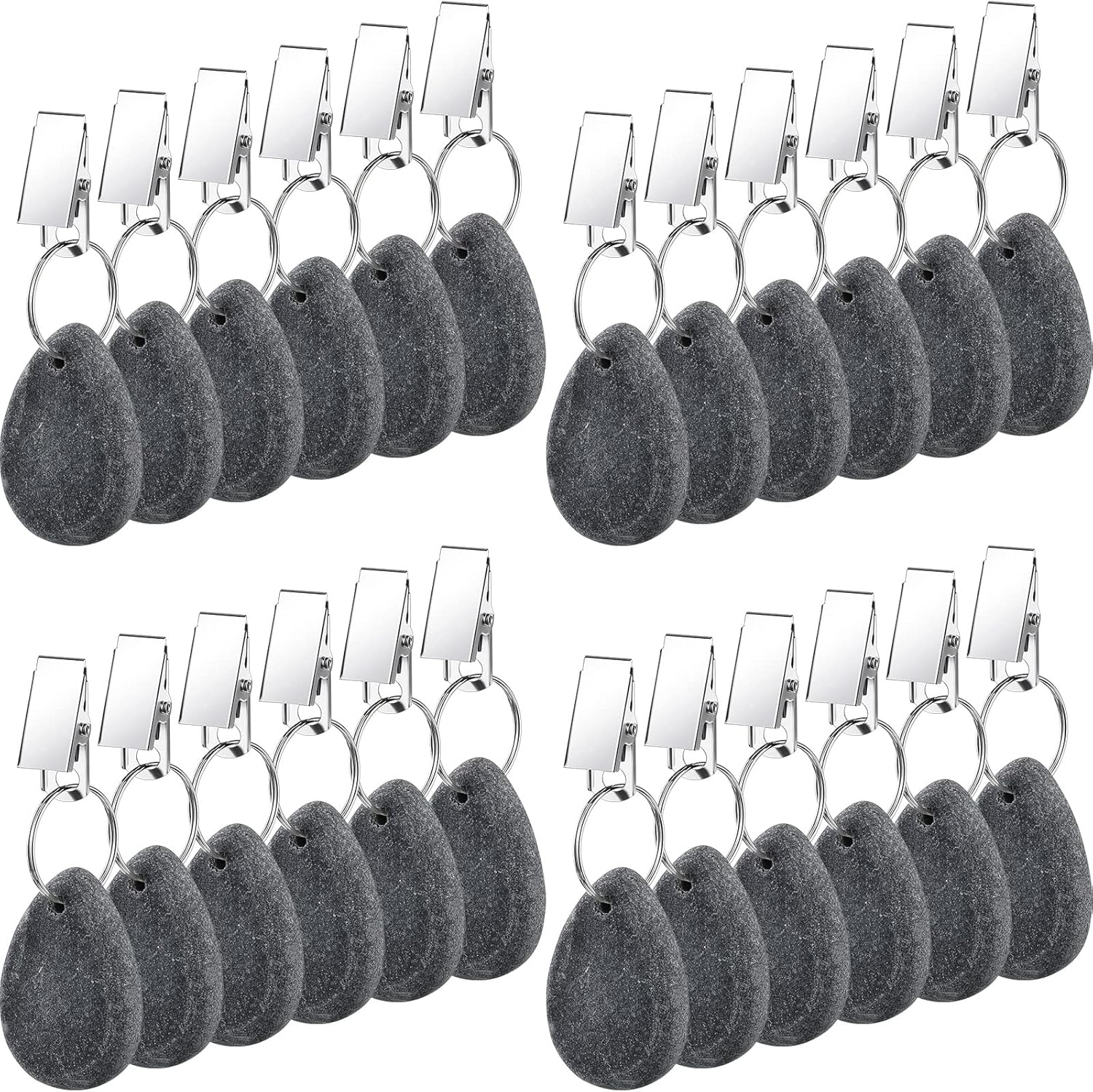 Remagr 24 Pieces Tablecloth Weights Teardrop Shape Pendant Stones with Metal Clips Marble Teardrop Table Cover Weights Table Cloth Weights Hangers for Outdoor, Picnic Family Party(Dark Gray)