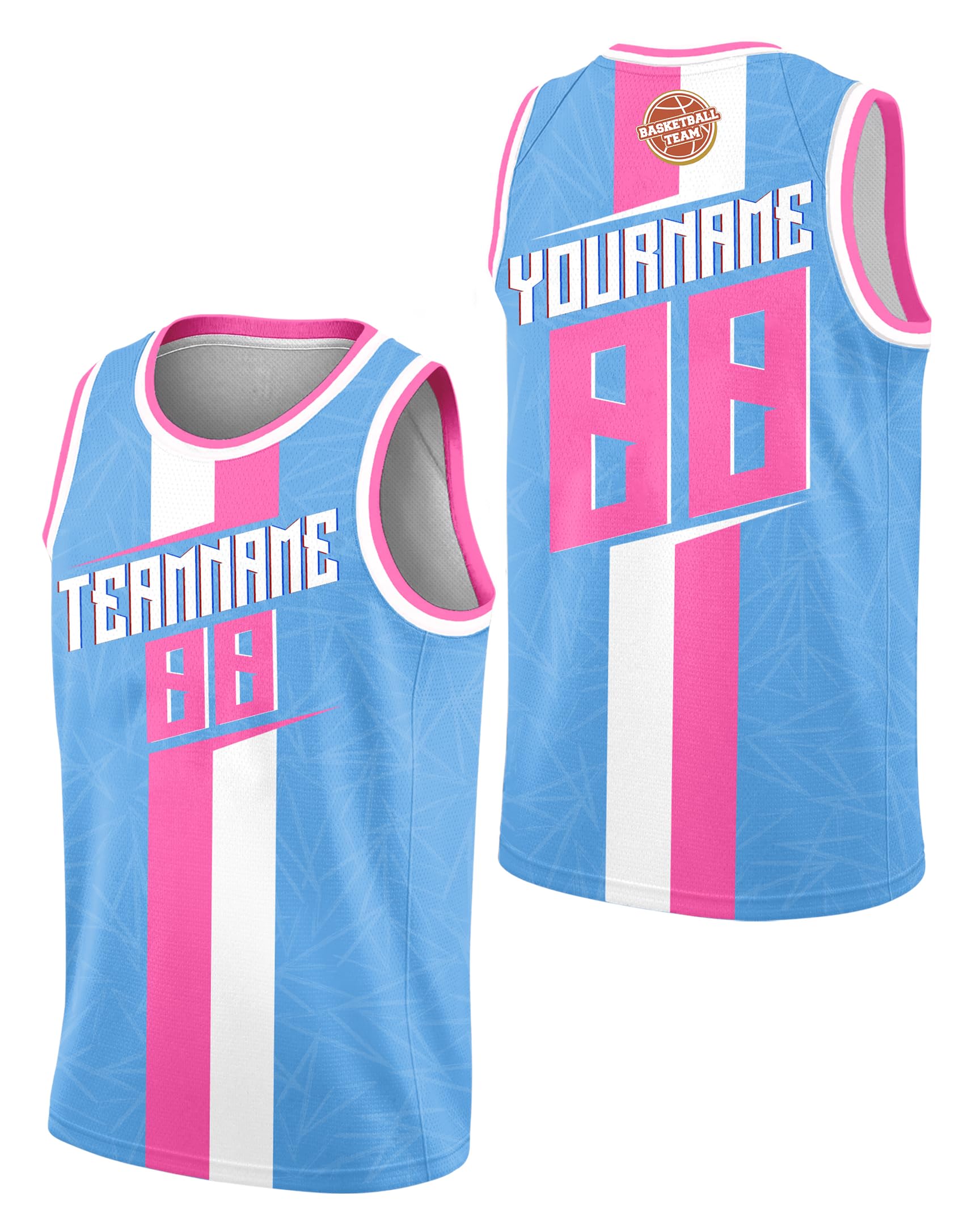Custom Basketball Jersey for Men Women Youth Kid, Personalized Basketball Jersey with Name Team Number Logo for Fans Players, Customize Basketball Practice Jersey Shirt Blue Pink Color