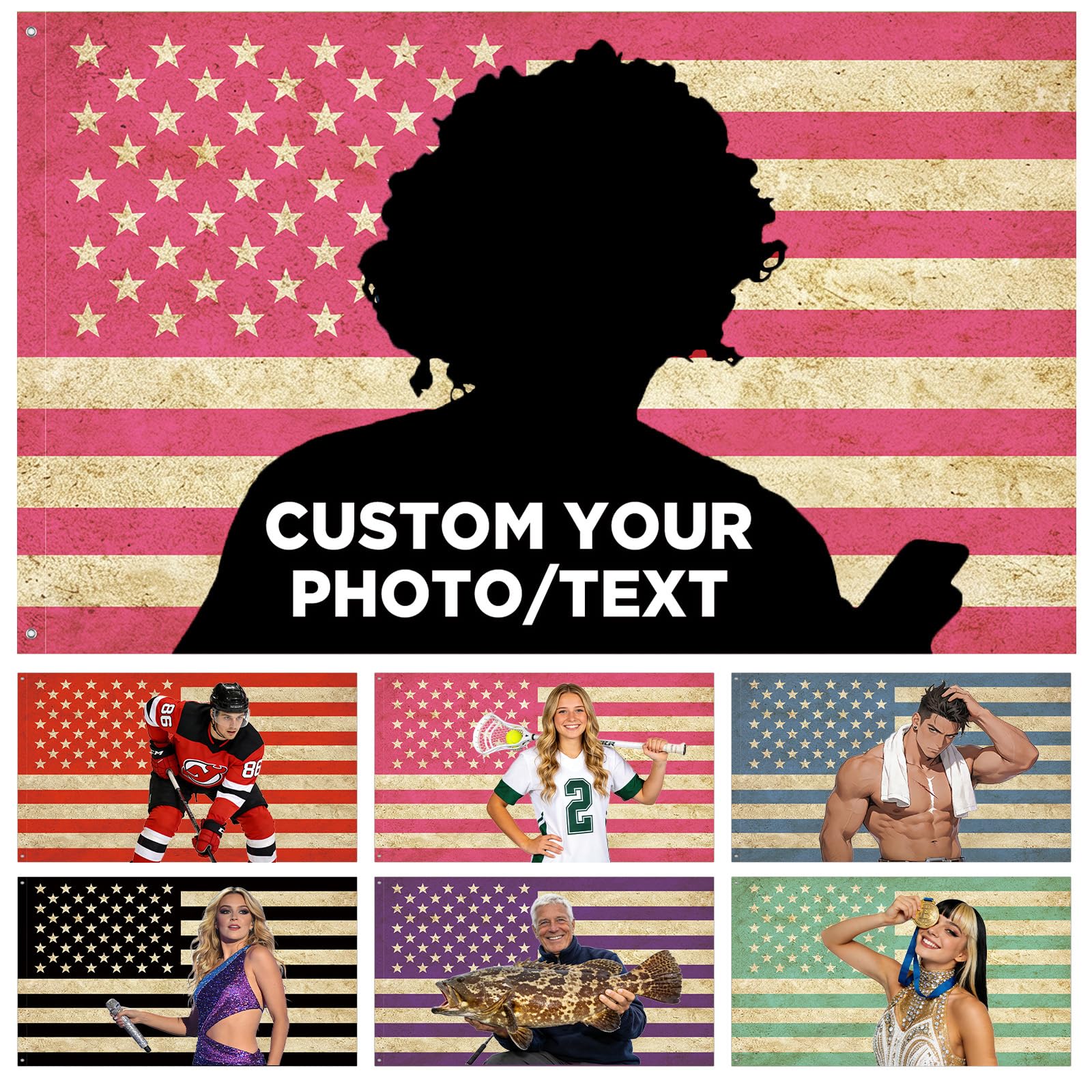 Infiher Custom Flag with Picture Text - Personalised Retro American Flag for Indoor Outside - 2×3 3×5 4×6 5×8 Ft Customisable Funny Tapestry Flags for Room Dorm Club Bar Garden Party Festivals Decor — image 1