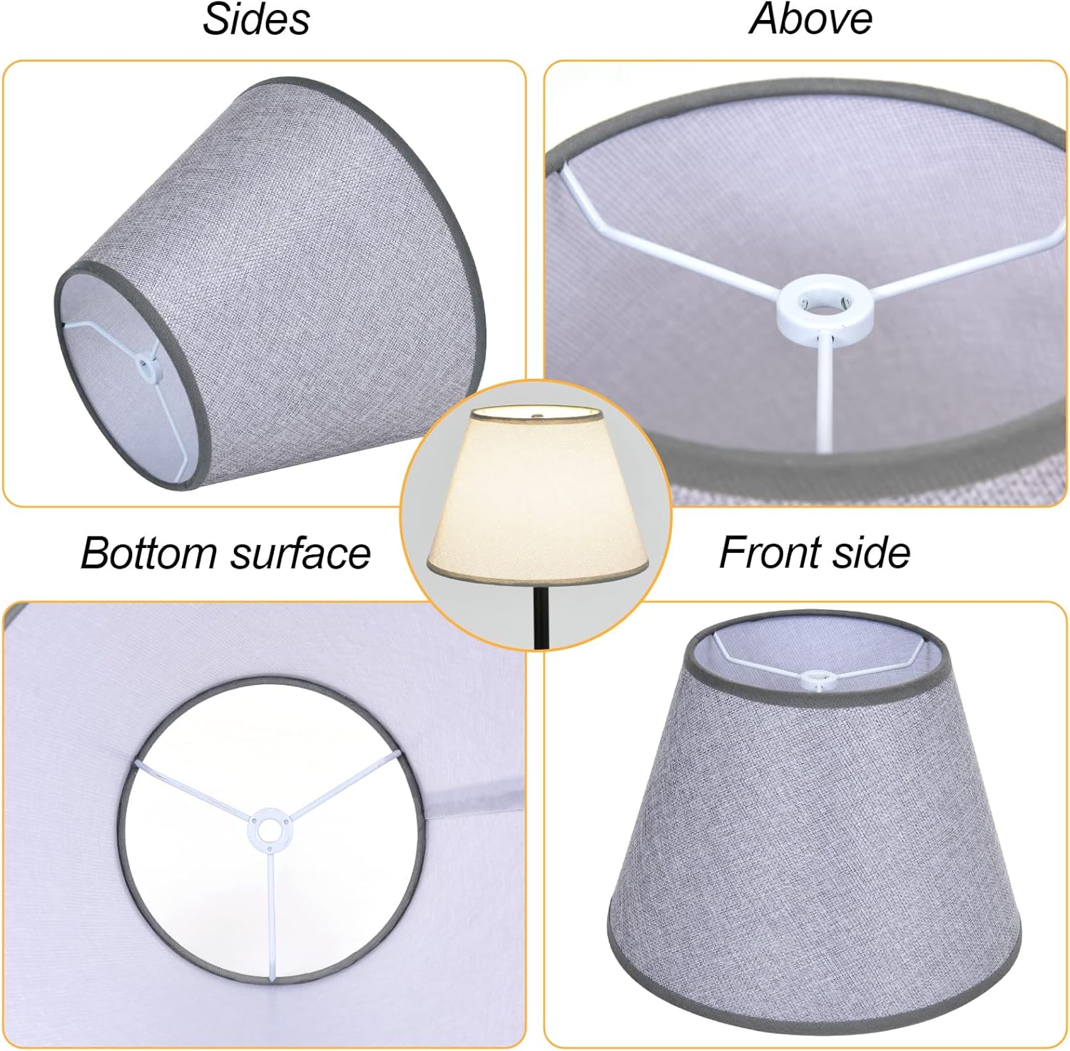 Gray Lamp Shades Set of 2 for Table Lamps, 6" Top x 10" Bottom x 7" High Linen Small Lamp Shades,Beige Modern Fabric Lampshades, Replaceable Spider Fitter Home Decor Shade